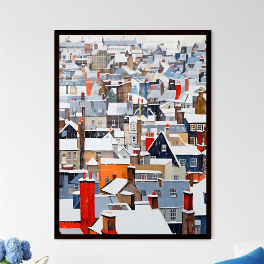 A Poster of snowy urban roofs of london - A Snow Covered Rooftops Of A City Framed Art