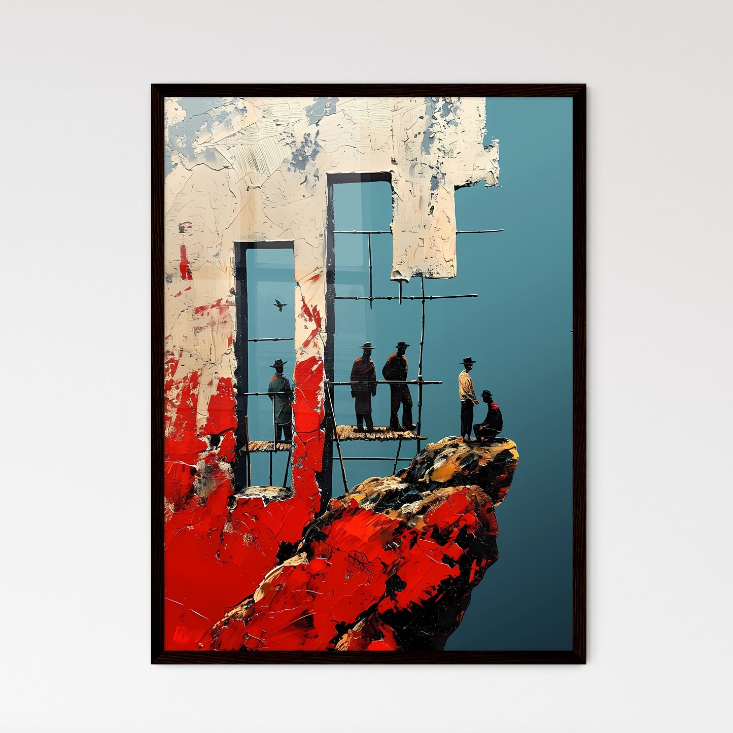 A Poster of Modern painting people standing  - Framed Art Print
