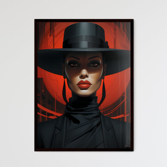A Poster of a woman wearing a black and red  - Framed Art Print