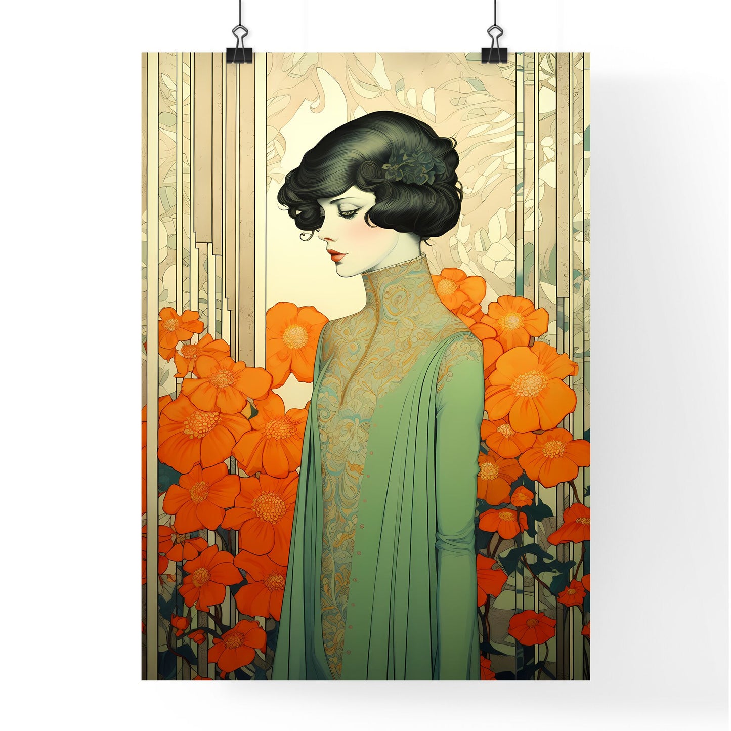 A Poster of portrait of an extremely beautiful young Snow White - A Woman In A Green Dress Default Title