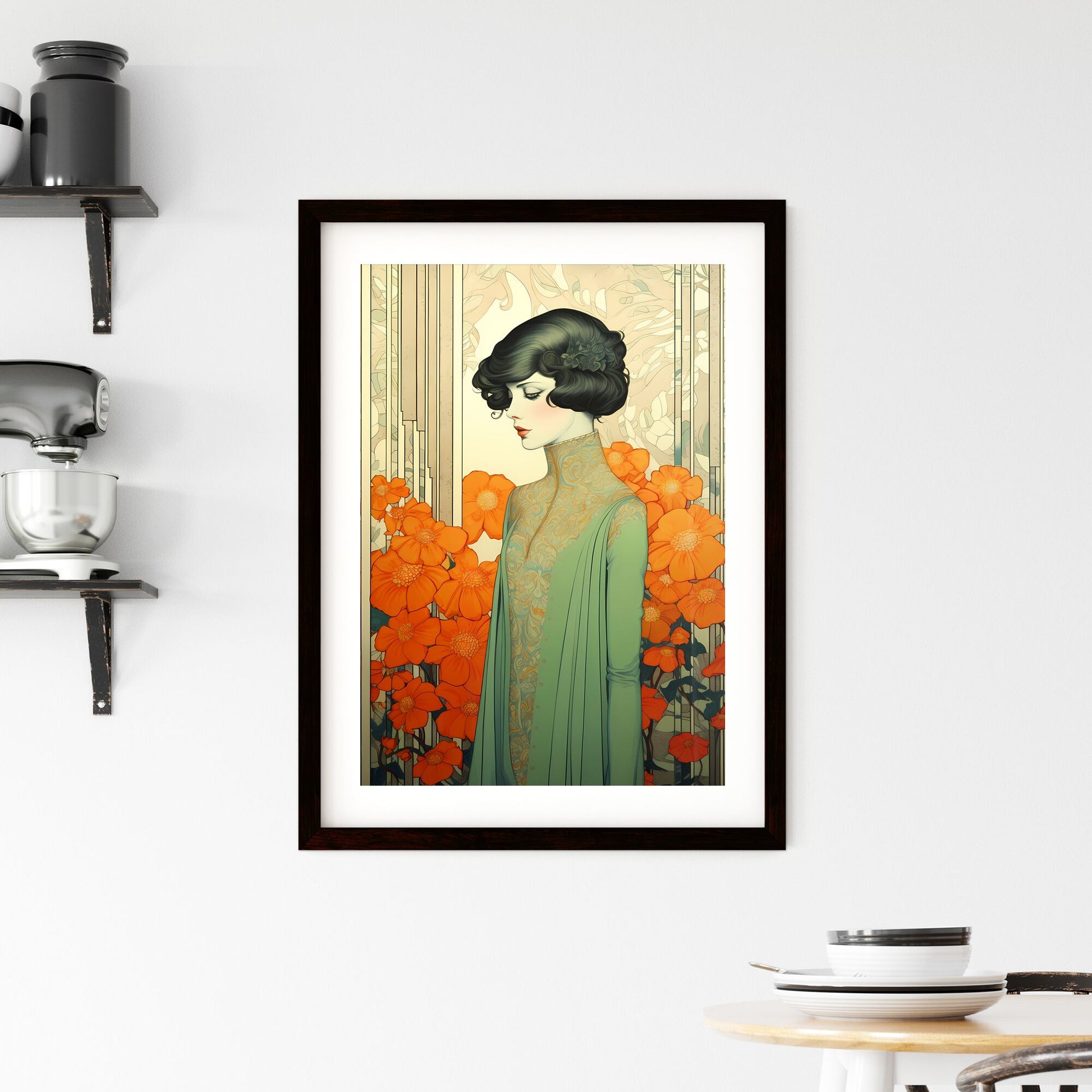 A Poster of portrait of an extremely beautiful young Snow White - A Woman In A Green Dress Default Title