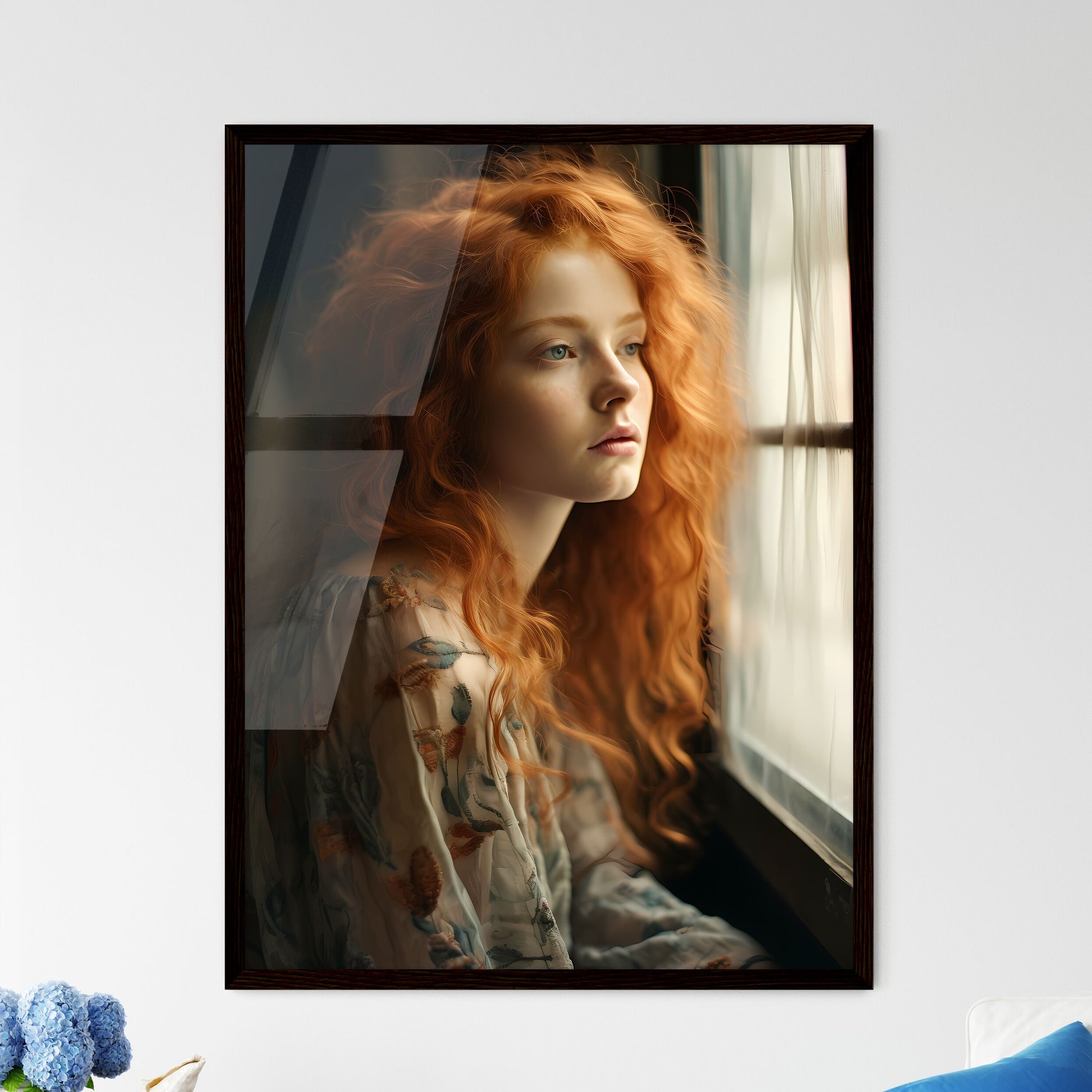 A Poster of woman with red hair sitting - A Woman Looking Out A Window Default Title