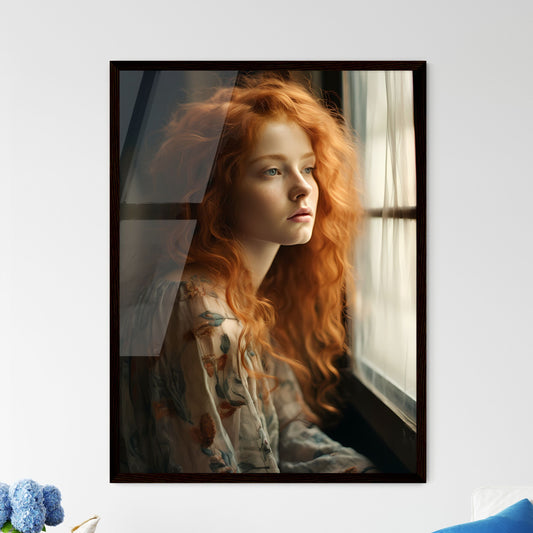 A Poster of woman with red hair sitting - A Woman Looking Out A Window Default Title