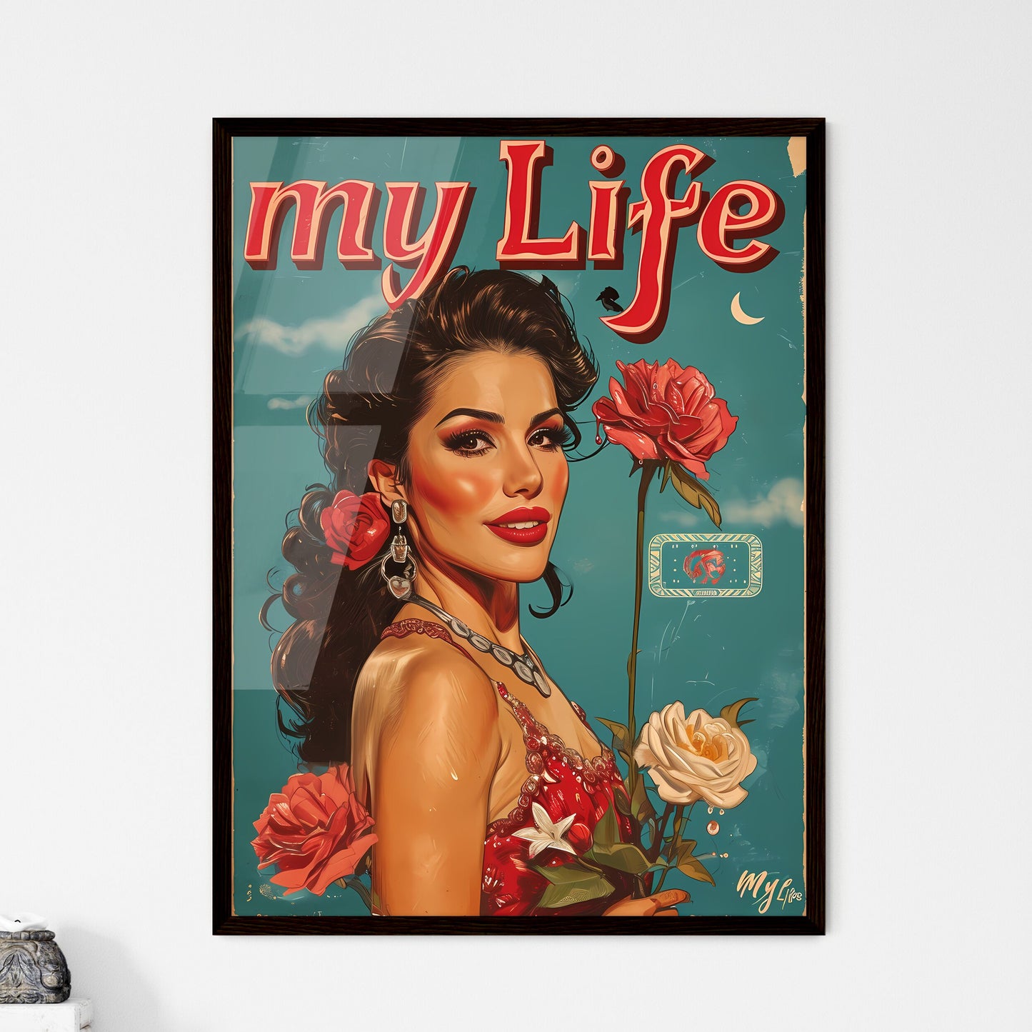 A Poster of the text myLife  - A Woman Hold - Framed Art Print