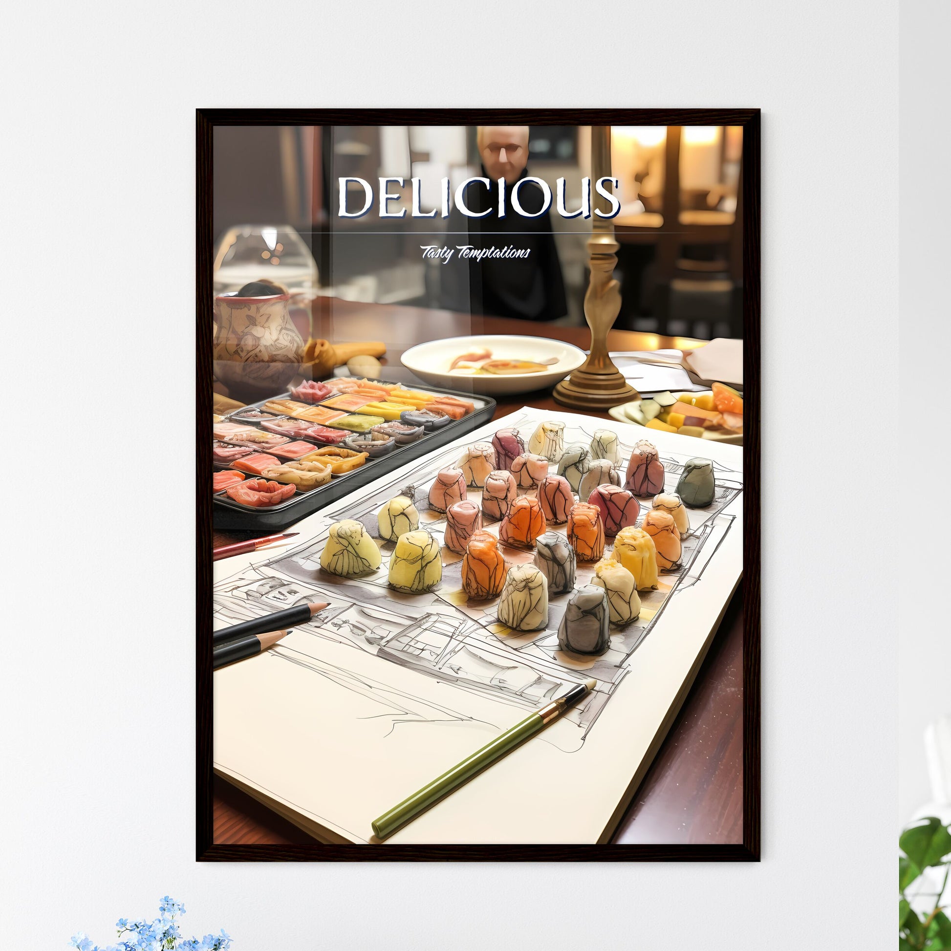 A Poster of sushi food drawing - A Drawing O - Framed Art Print