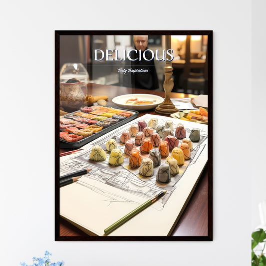 A Poster of sushi food drawing - A Drawing O - Framed Art Print