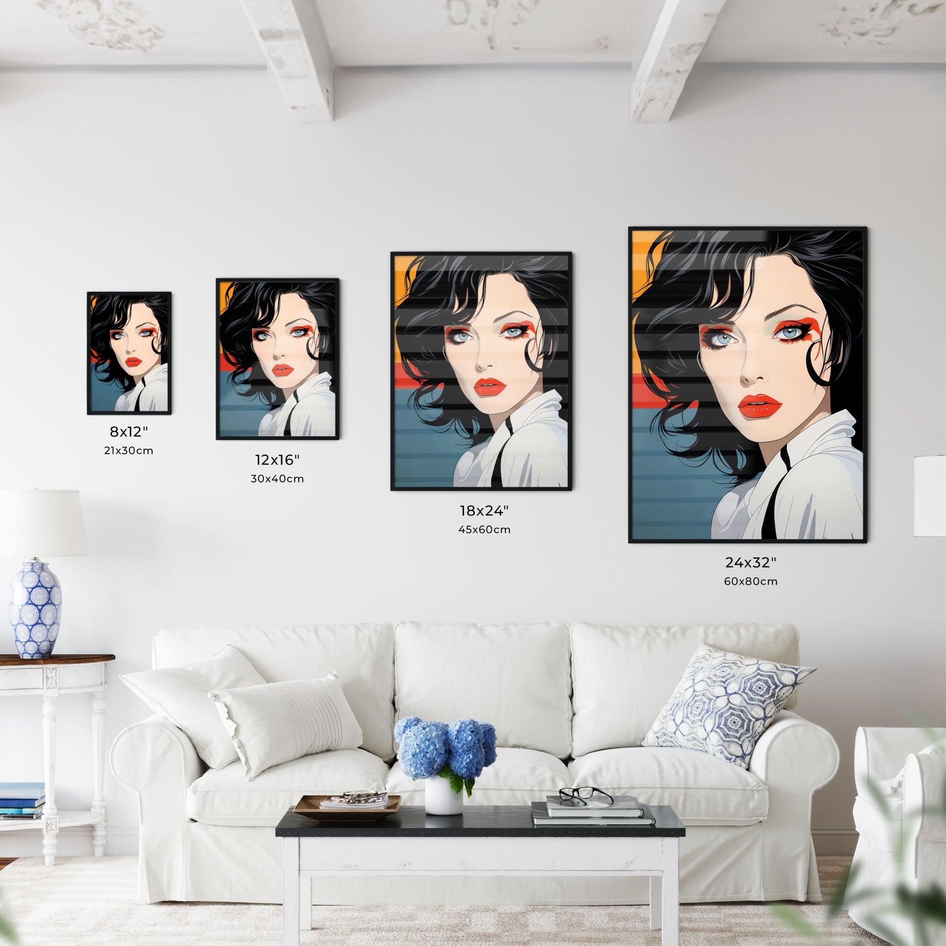 A Poster of Illustration - A Woman With Black Hair And Red Lips Default Title