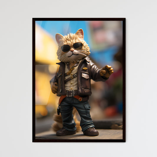 A Poster of A cat wearing sunglasses - A Cat Statue Wearing Sunglasses And Leather Jacket Default Title