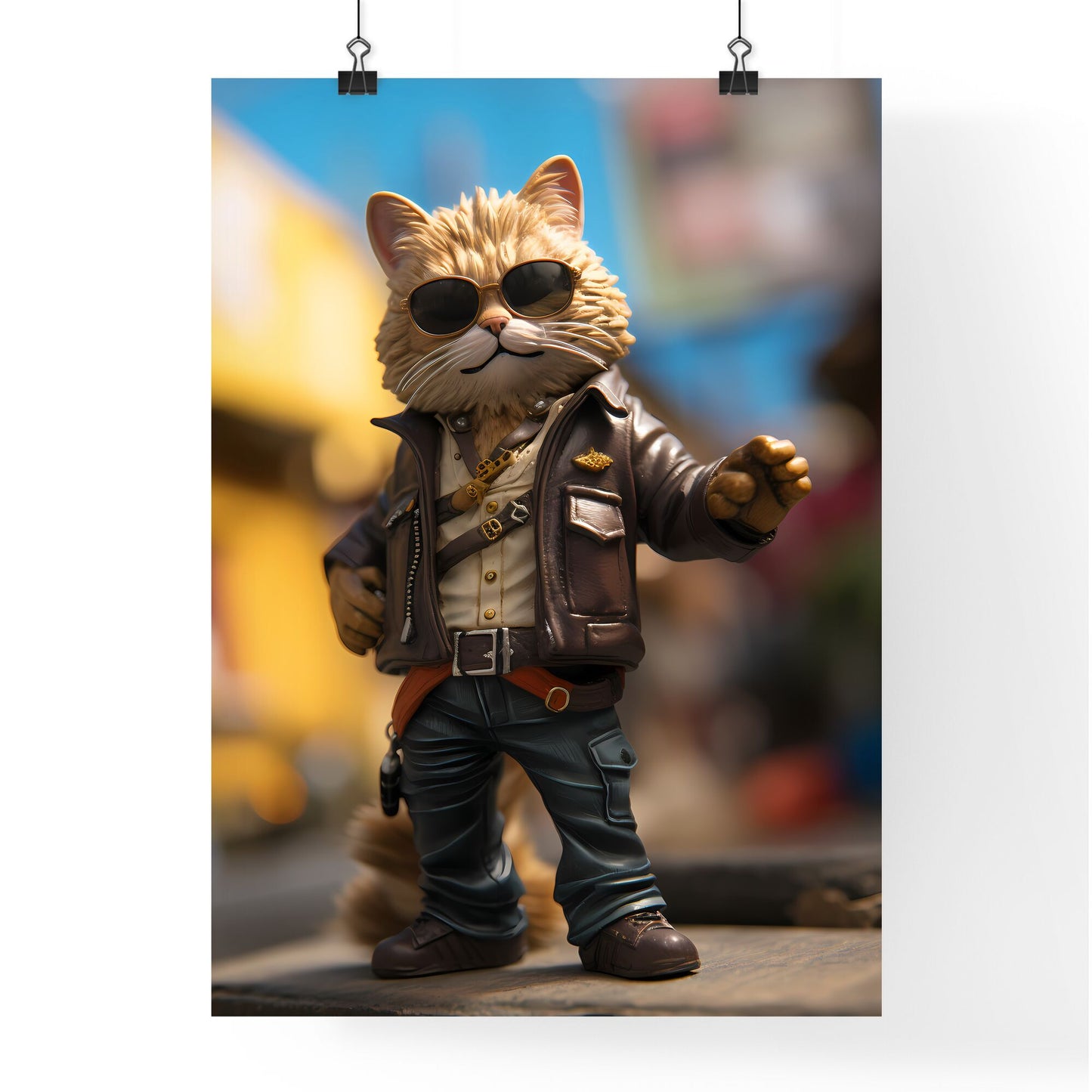 A Poster of A cat wearing sunglasses - A Cat Statue Wearing Sunglasses And Leather Jacket Default Title