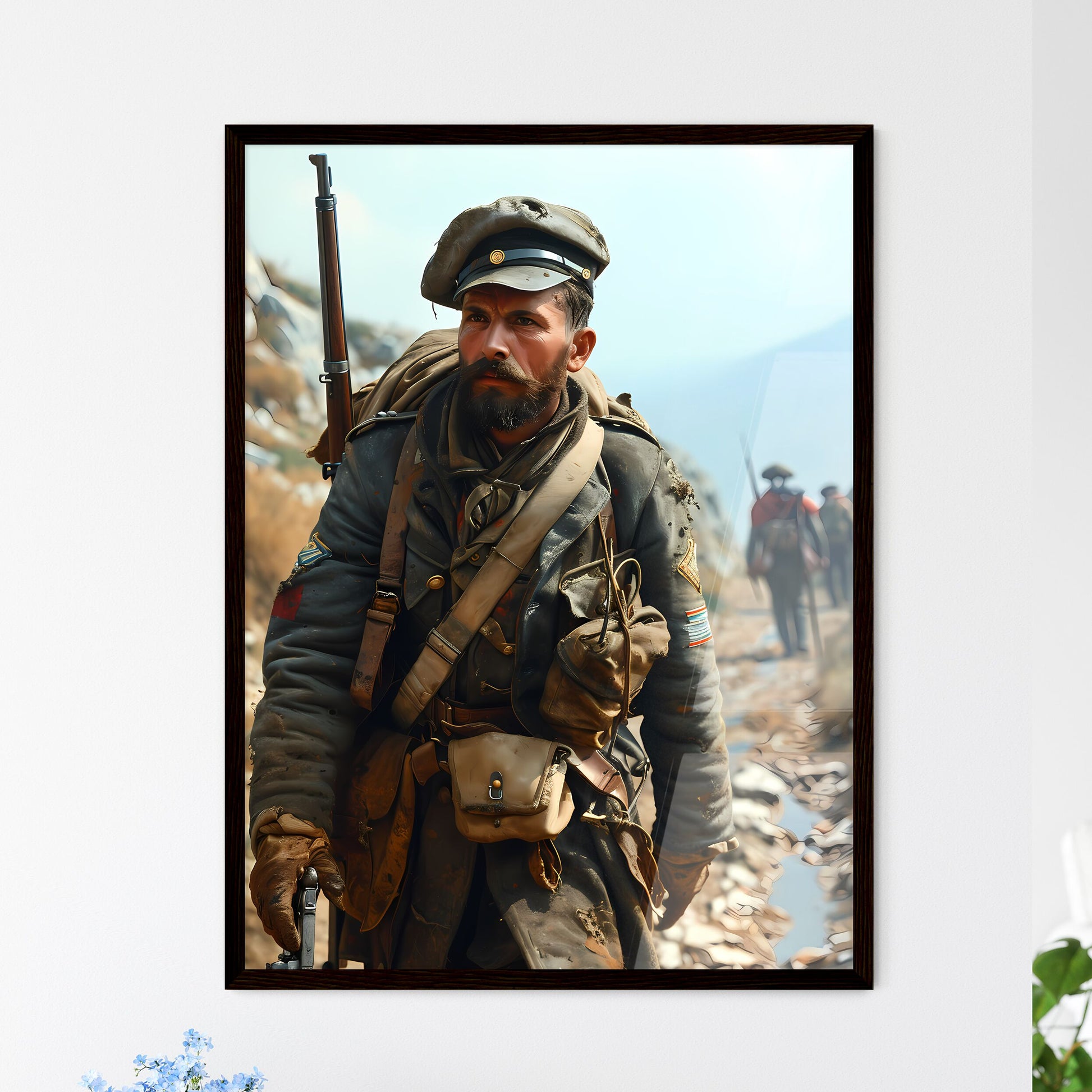 A Poster of soldier carrying rifle - A Man I - Framed Art Print