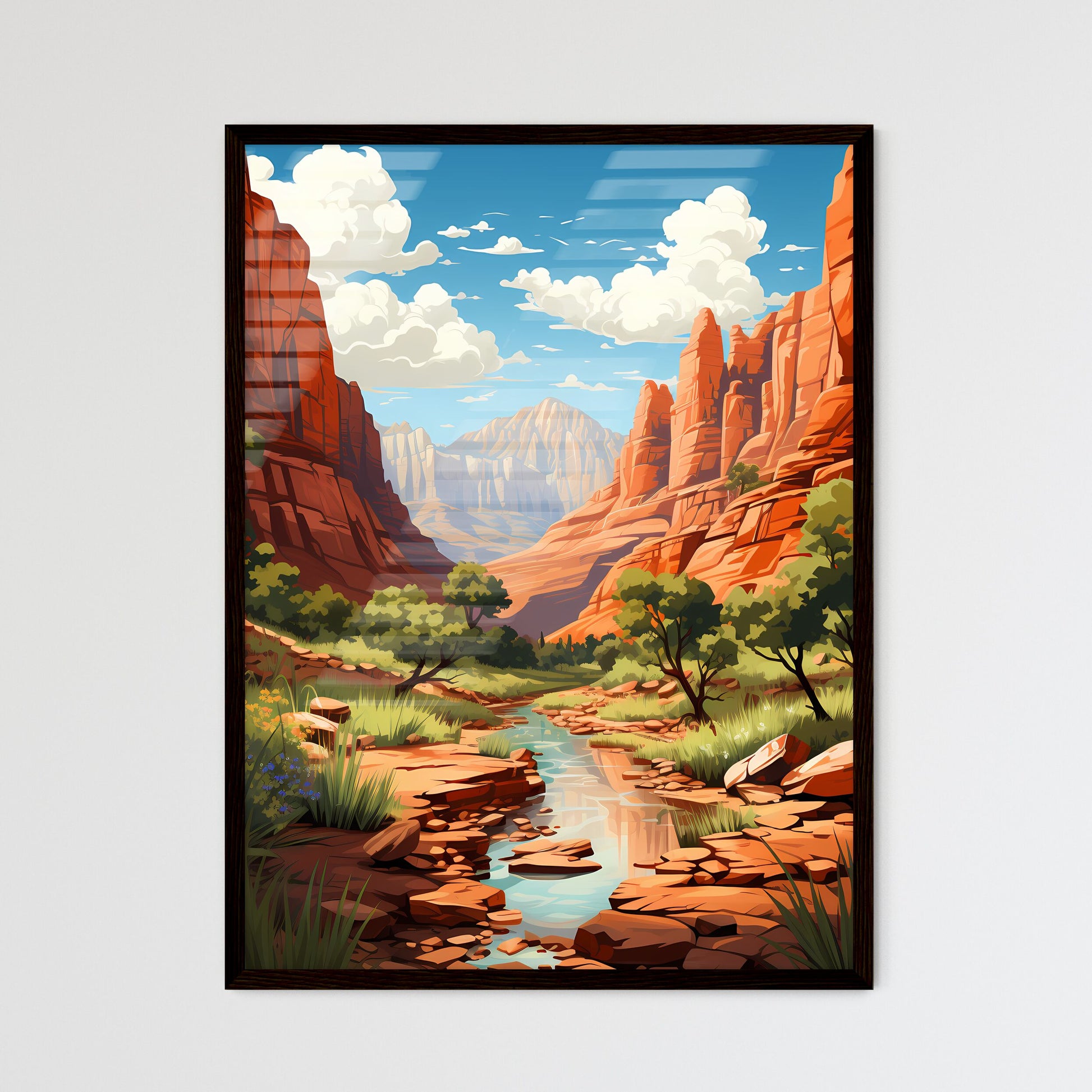 A Poster of Zion Utah National Park - A Rive - Framed Art Print