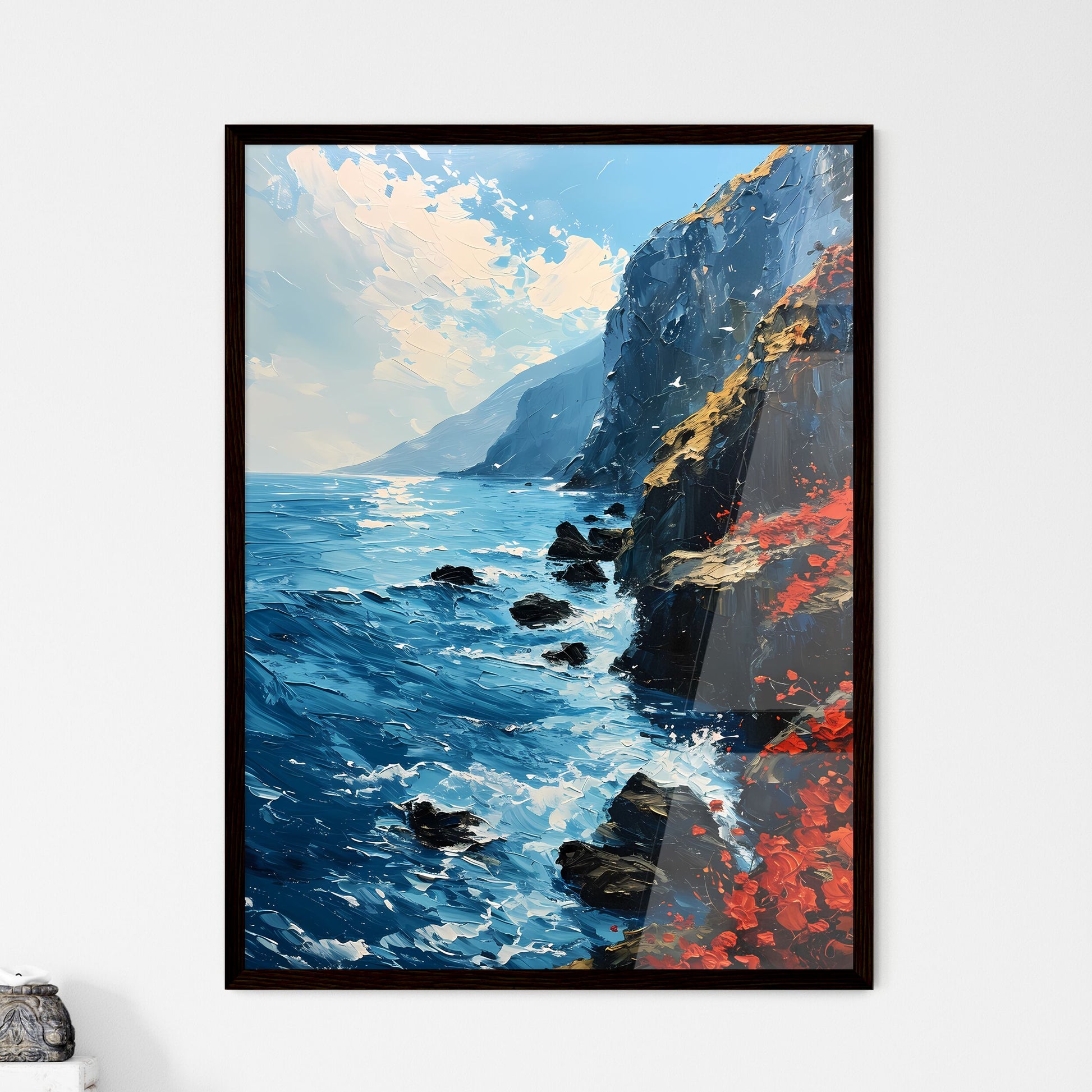 A Poster of flowers - A Painting Of A Rocky Cliff Side By The Ocean Default Title