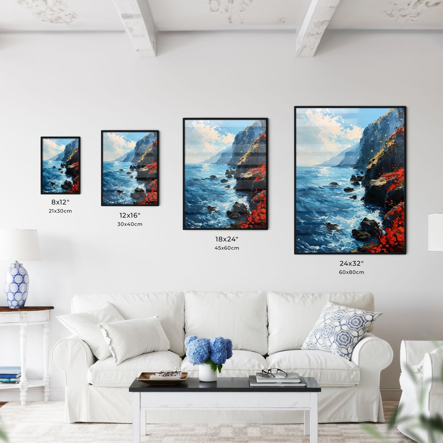 A Poster of flowers - A Painting Of A Rocky Cliff Side By The Ocean Default Title