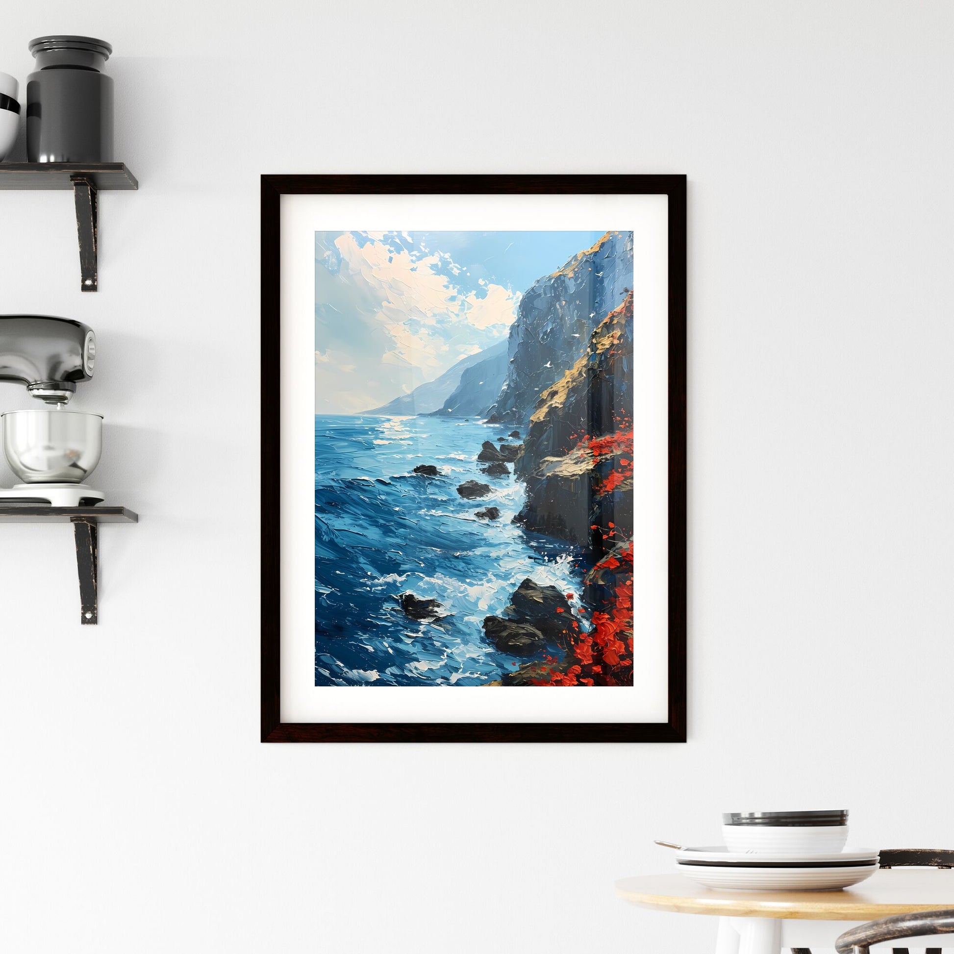 A Poster of flowers - A Painting Of A Rocky Cliff Side By The Ocean Default Title