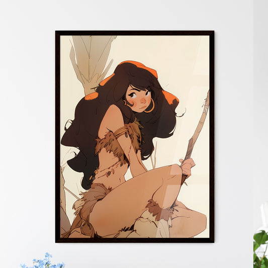 A Poster of beautiful cavewoman - A Cartoon Of A Woman Holding A Stick Default Title