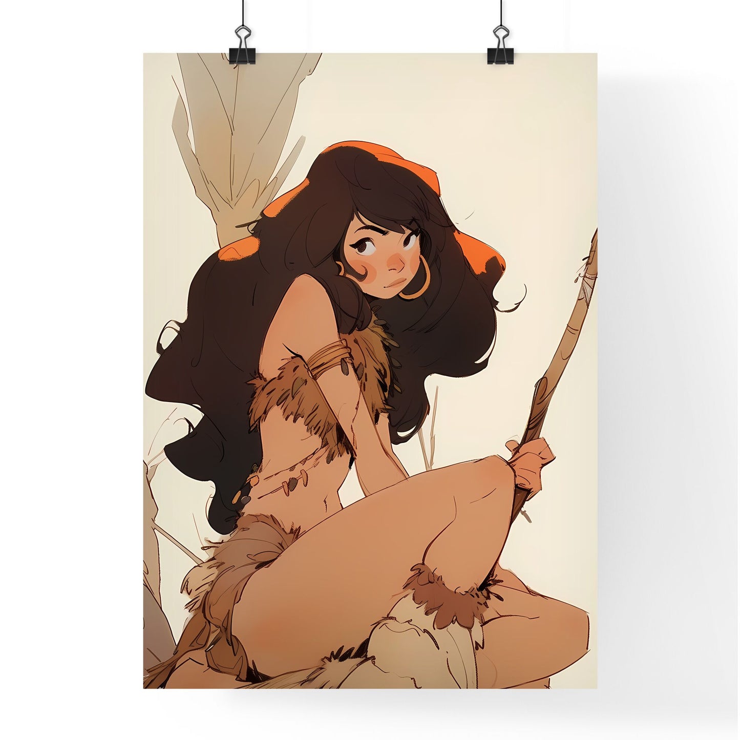 A Poster of beautiful cavewoman - A Cartoon Of A Woman Holding A Stick Default Title