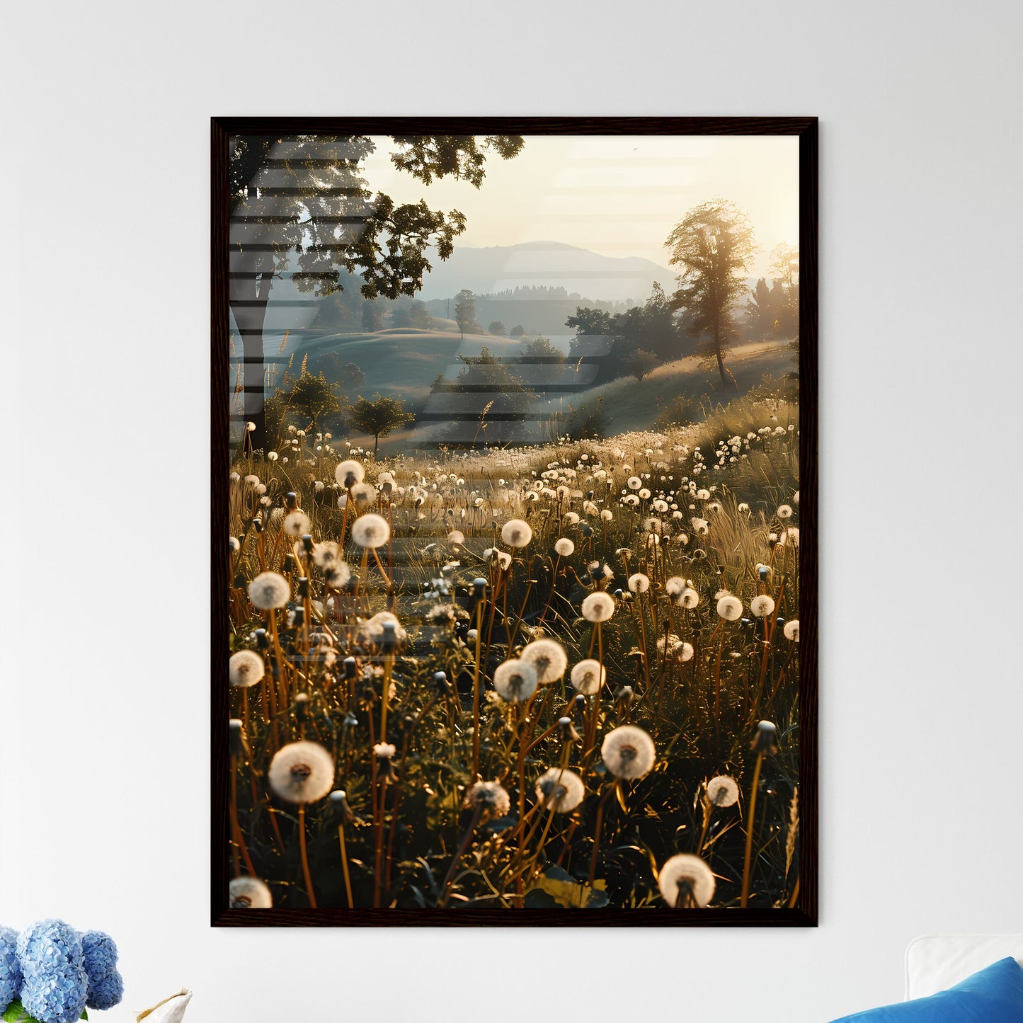 A Poster of a sea of dandelions styled as ac - Framed Art Print