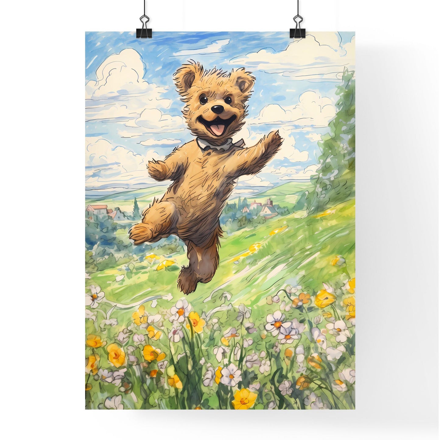 A Poster of funny dog jumping - A Cartoon Of A Dog Jumping In The Air Default Title