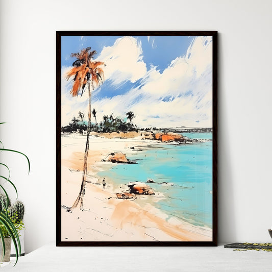A Poster of desert tropical beach with palm  - Framed Art Print