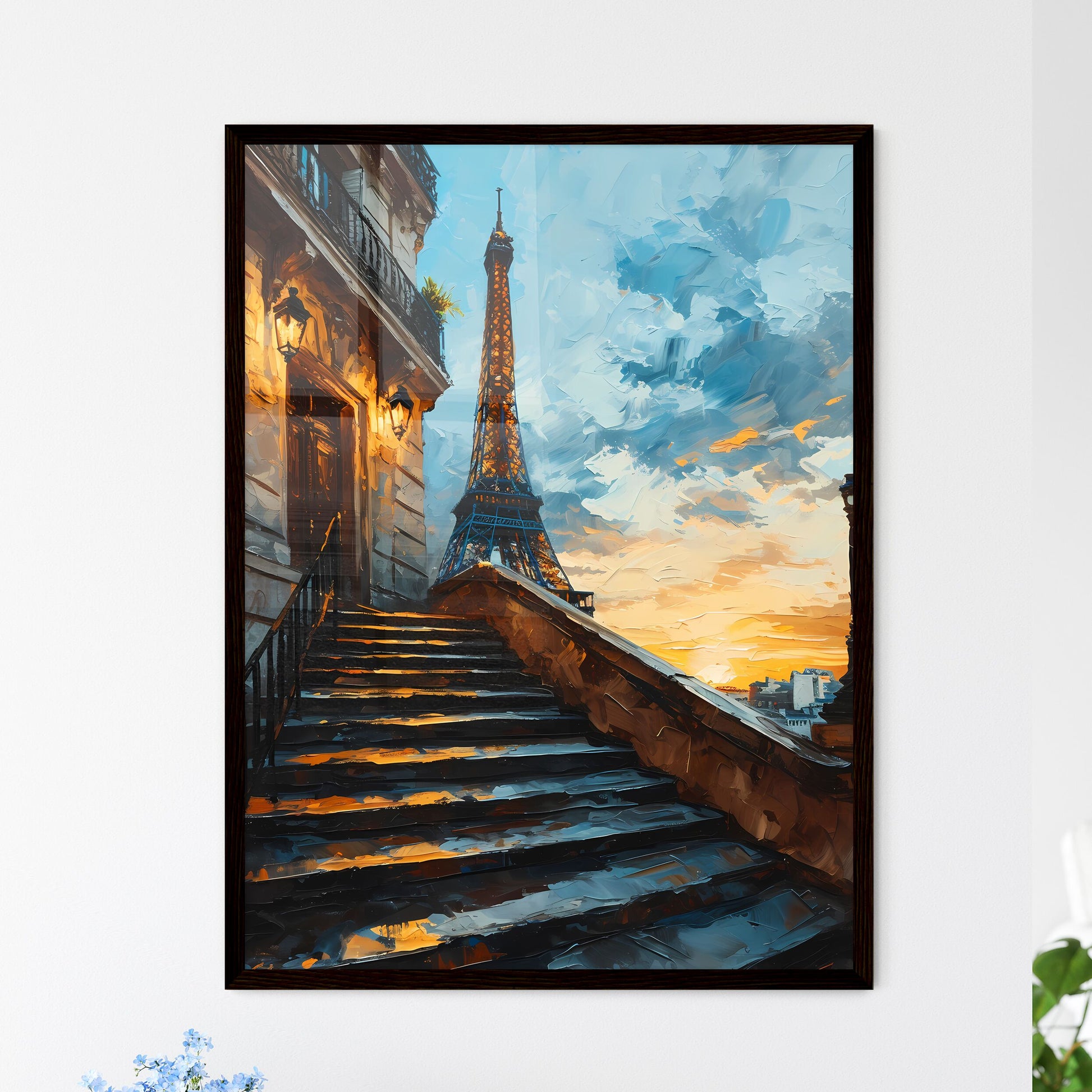 A Poster of Paris Skyline - A Staircase Leading Up To A Tower Default Title