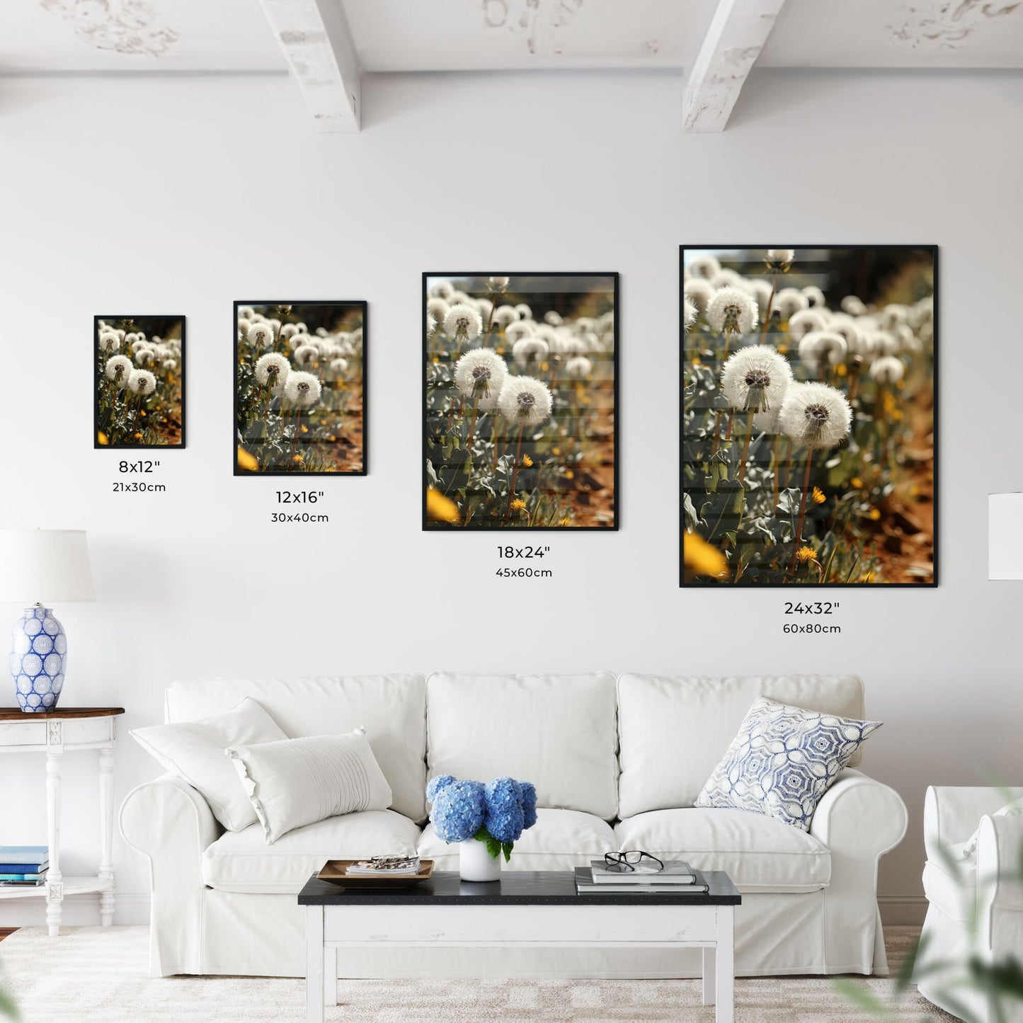 A Poster of a sea of dandelions styled as acrylic art - A Group Of Dandelions In A Field Default Title