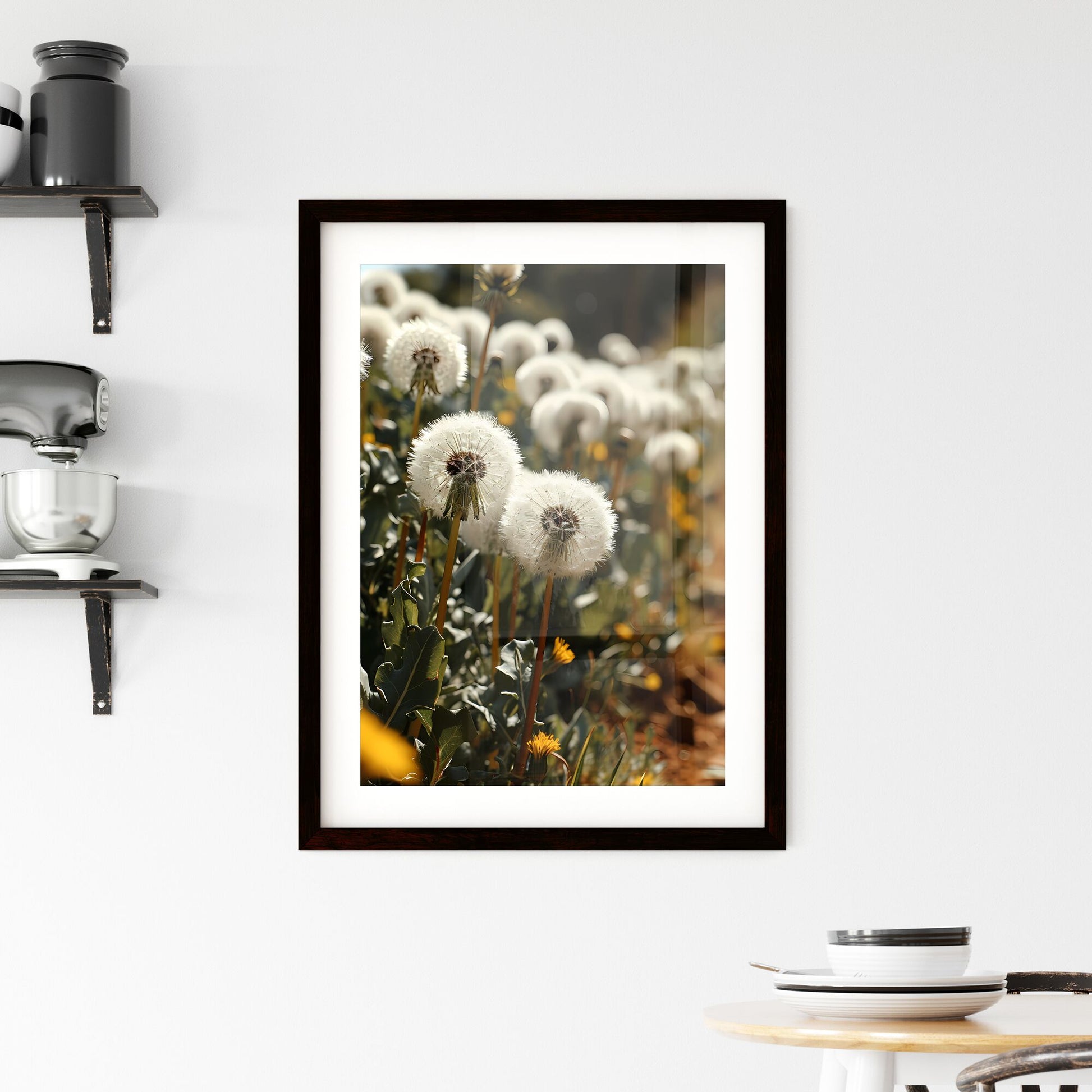 A Poster of a sea of dandelions styled as acrylic art - A Group Of Dandelions In A Field Default Title