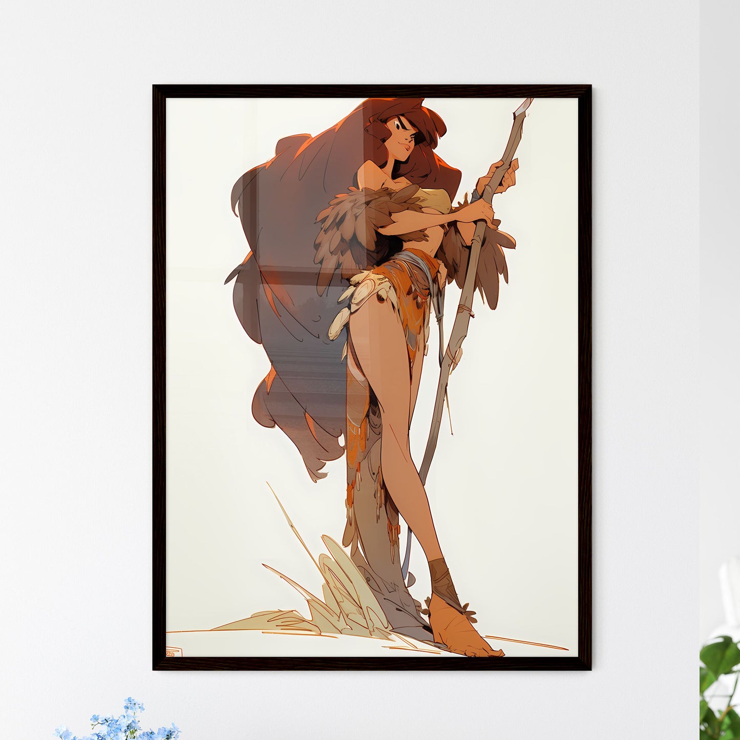 A Poster of beautiful cavewoman - A Cartoon Of A Woman Holding A Staff Default Title