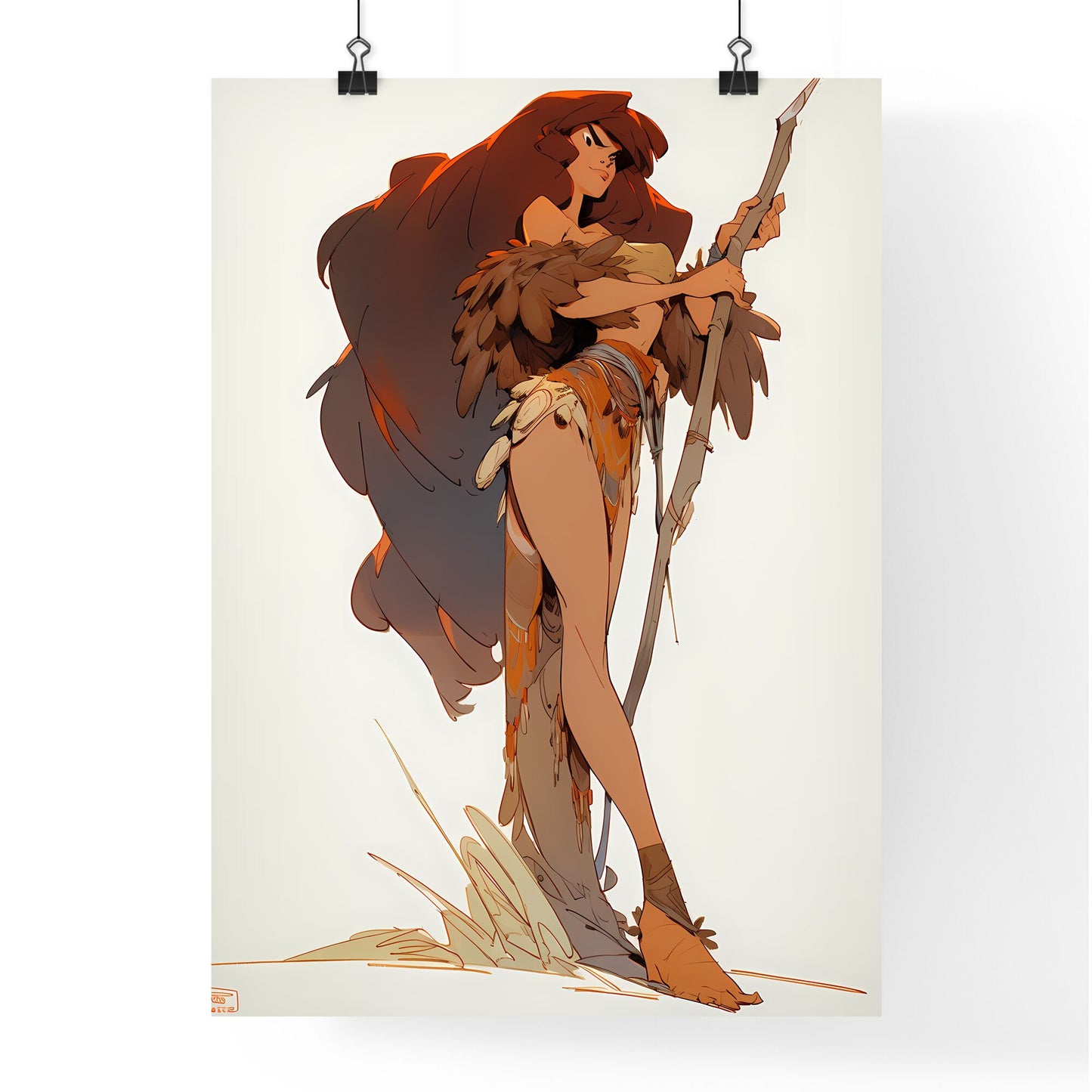 A Poster of beautiful cavewoman - A Cartoon Of A Woman Holding A Staff Default Title