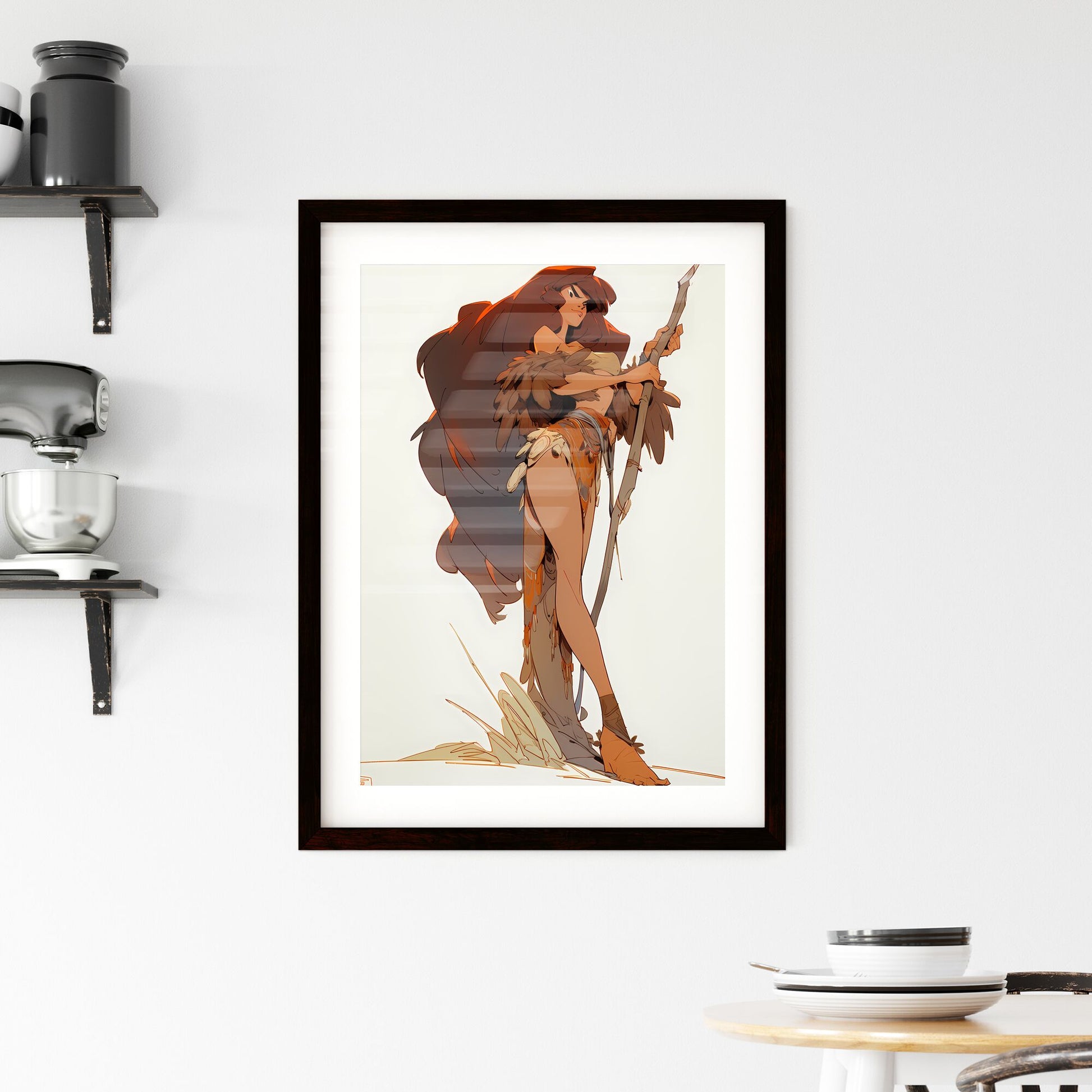 A Poster of beautiful cavewoman - A Cartoon Of A Woman Holding A Staff Default Title