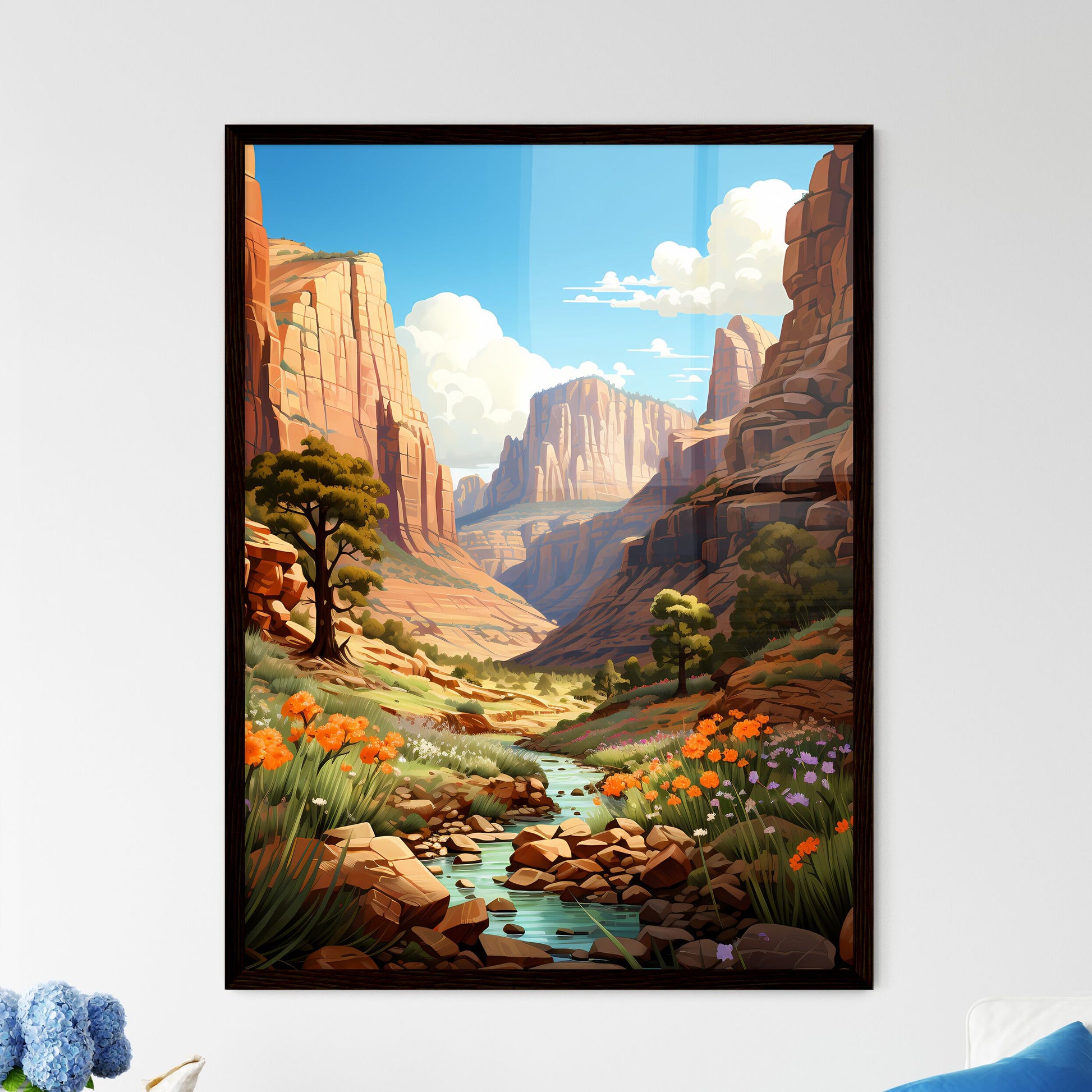 A Poster of Zion Utah National Park - A Rive - Framed Art Print