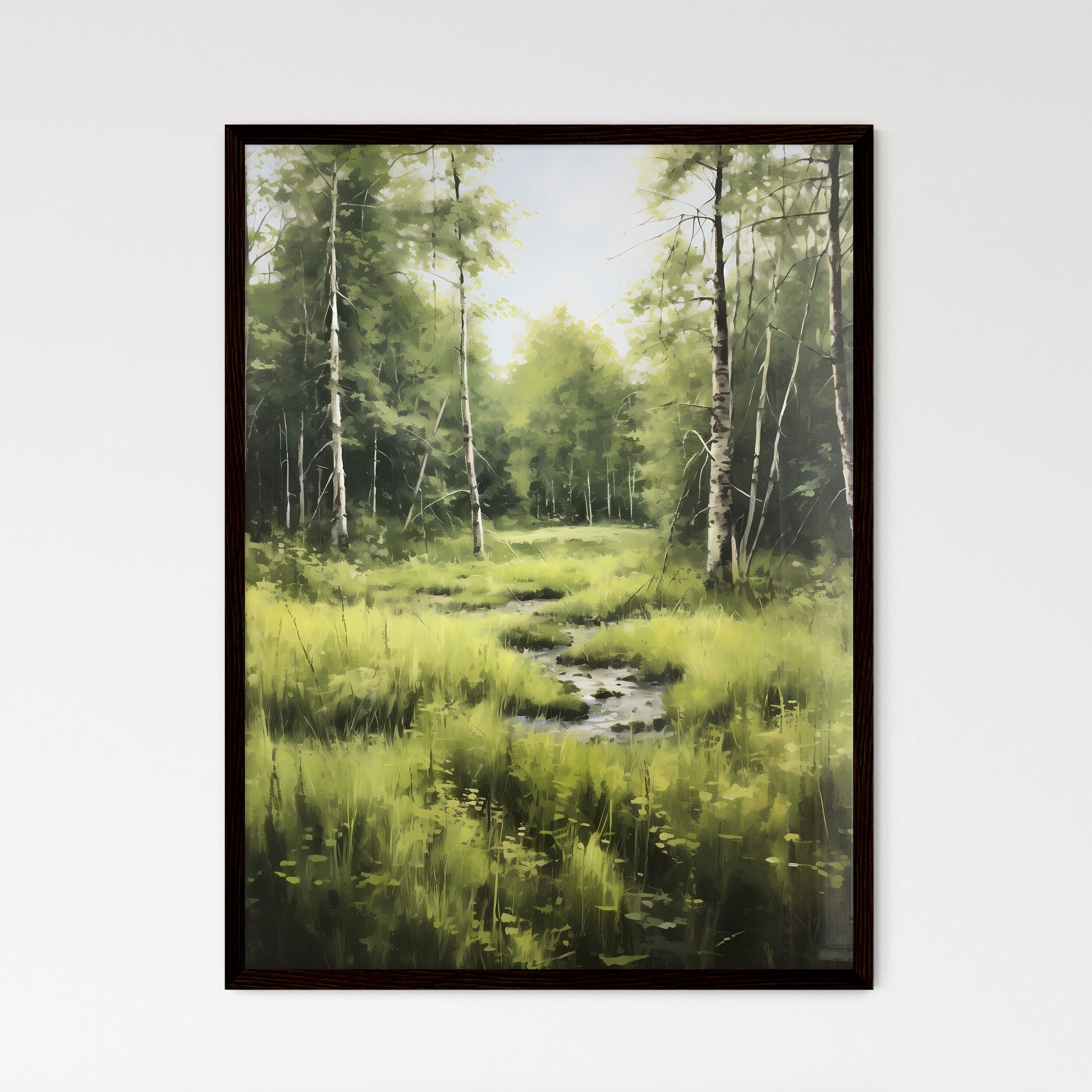 A Poster of a painting with green grass - A  - Framed Art Print