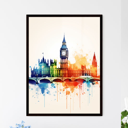 A Poster of minimalist london skyline - A Colorful Painting Of A Building With A Clock Tower Framed Art
