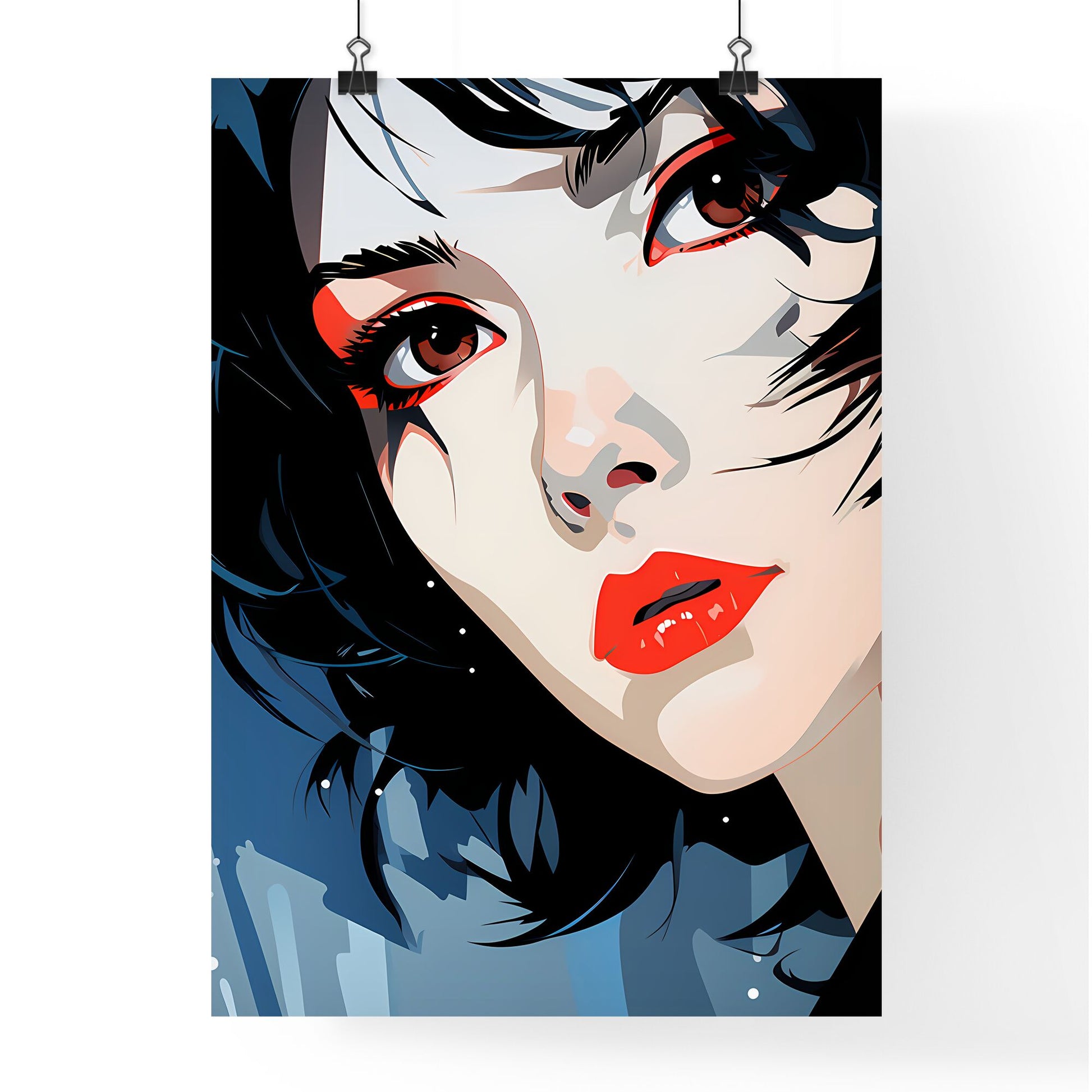 A Poster of Illustration - A Woman With Red Lips And Black Hair Default Title