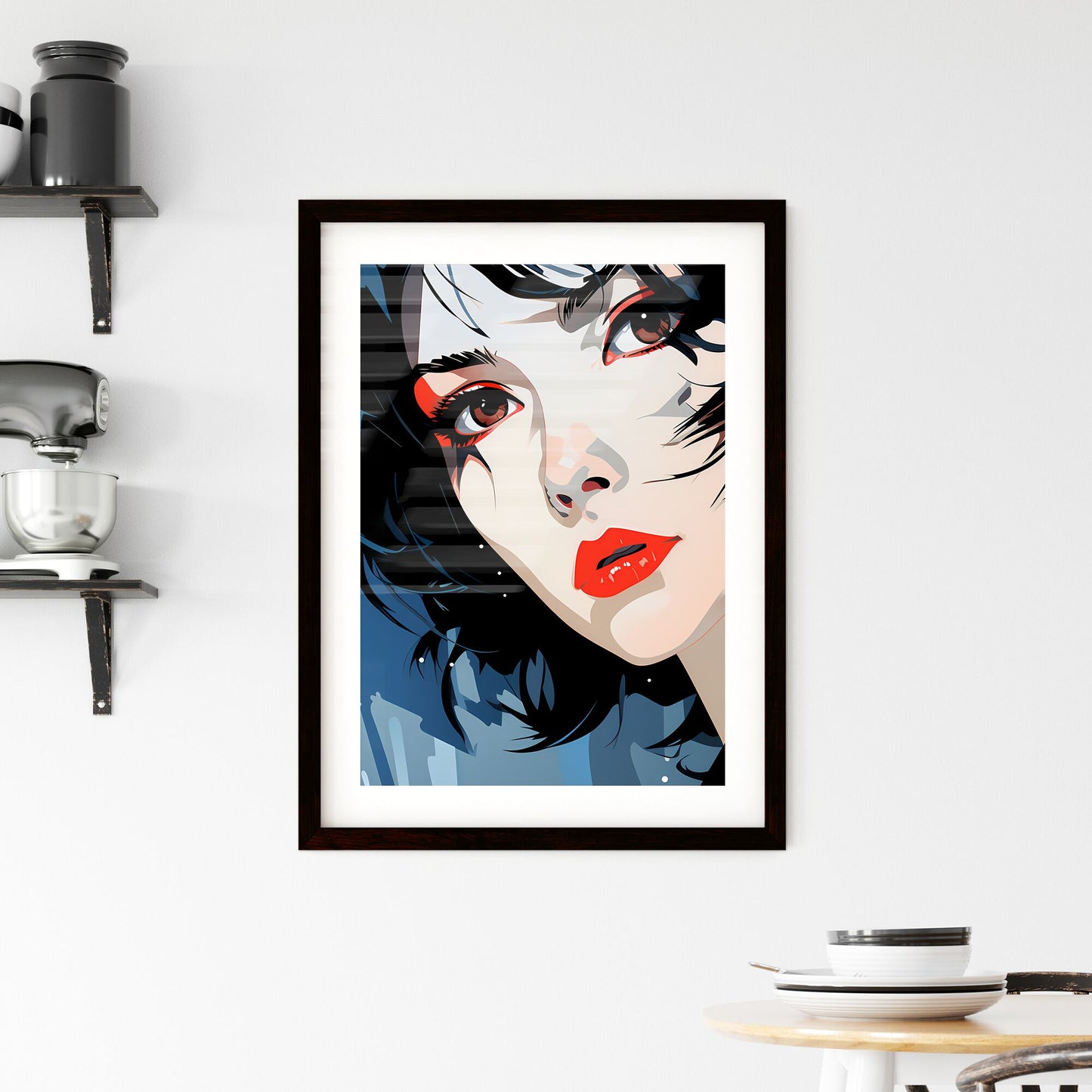 A Poster of Illustration - A Woman With Red Lips And Black Hair Default Title