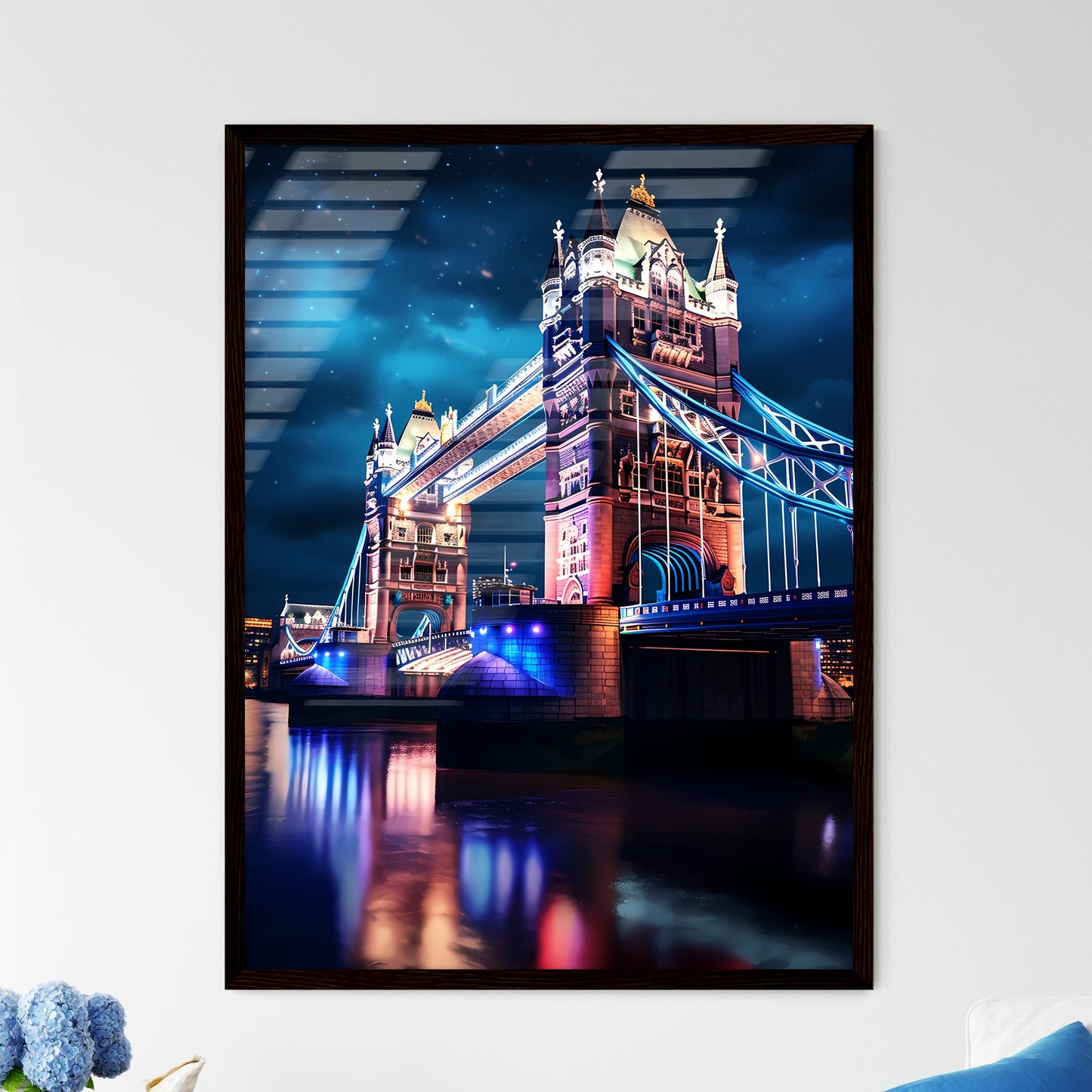 A Poster of Tower Bridge - A Bridge With Lights At Night Default Title