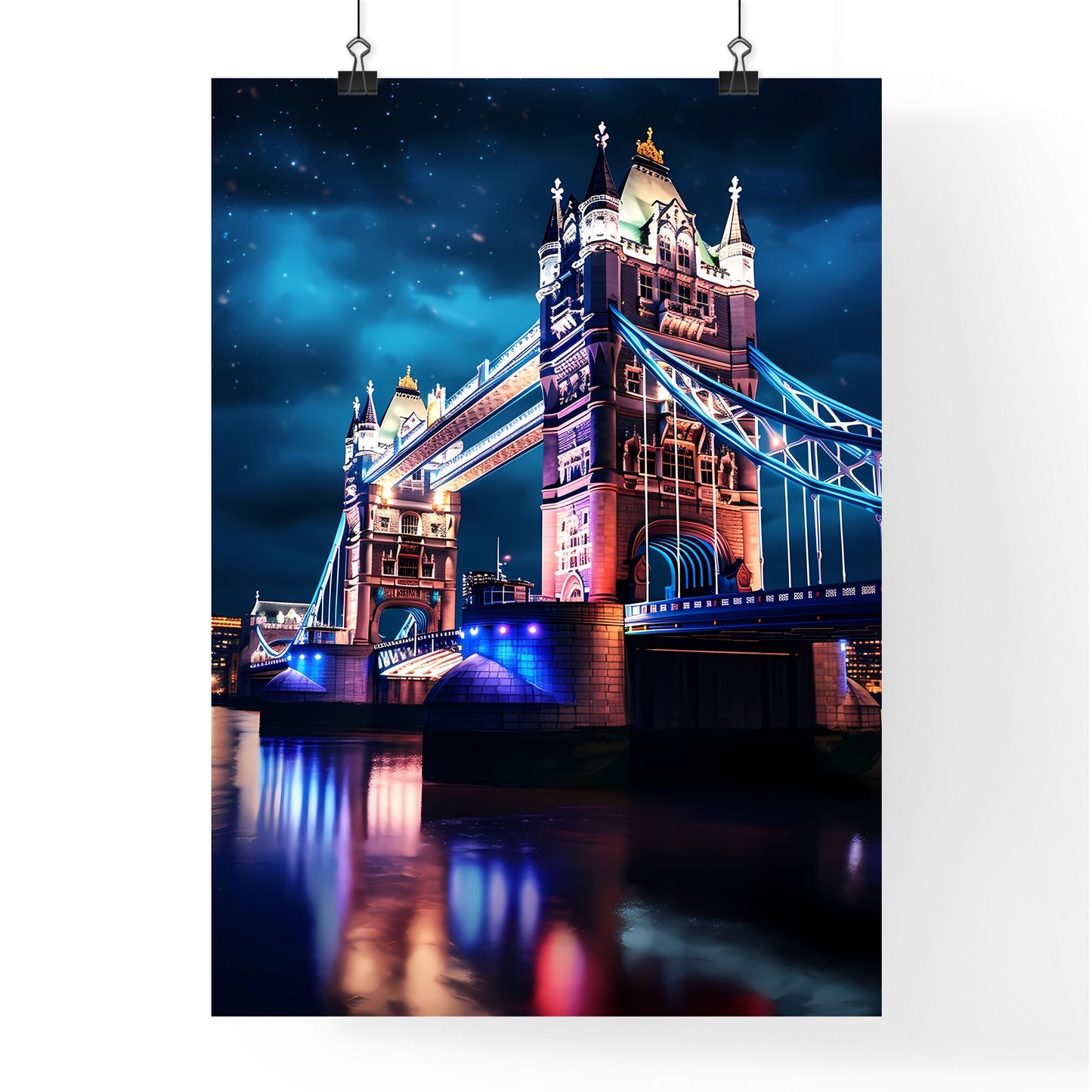 A Poster of Tower Bridge - A Bridge With Lights At Night Default Title