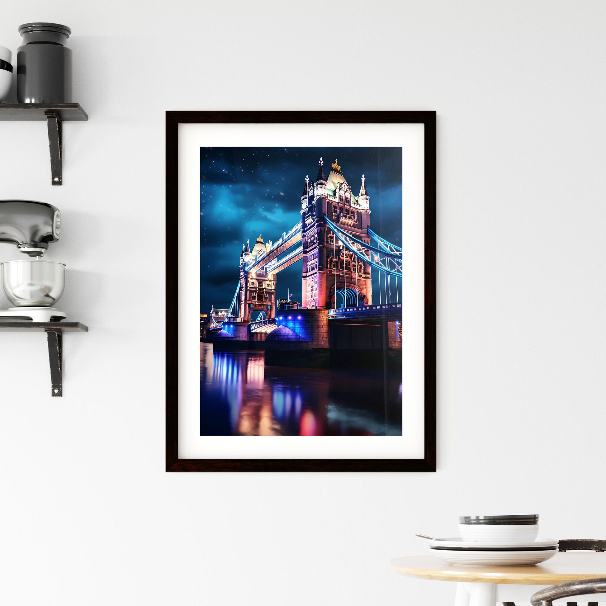 A Poster of Tower Bridge - A Bridge With Lights At Night Default Title