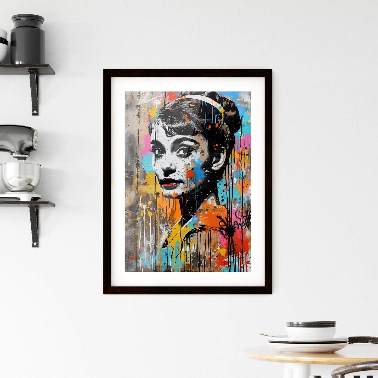 A Poster of Holly Golightly Breakfast at Tiffanys Portrait - A Painting Of A Woman With Paint Splatters Default Title
