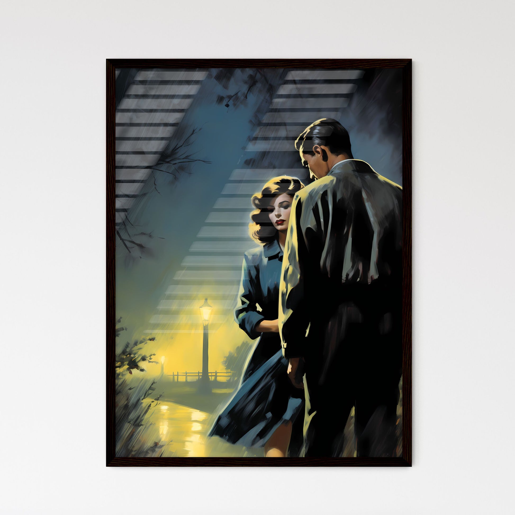 A Poster of 1940s pulp-noir style - A Man An - Framed Art Print