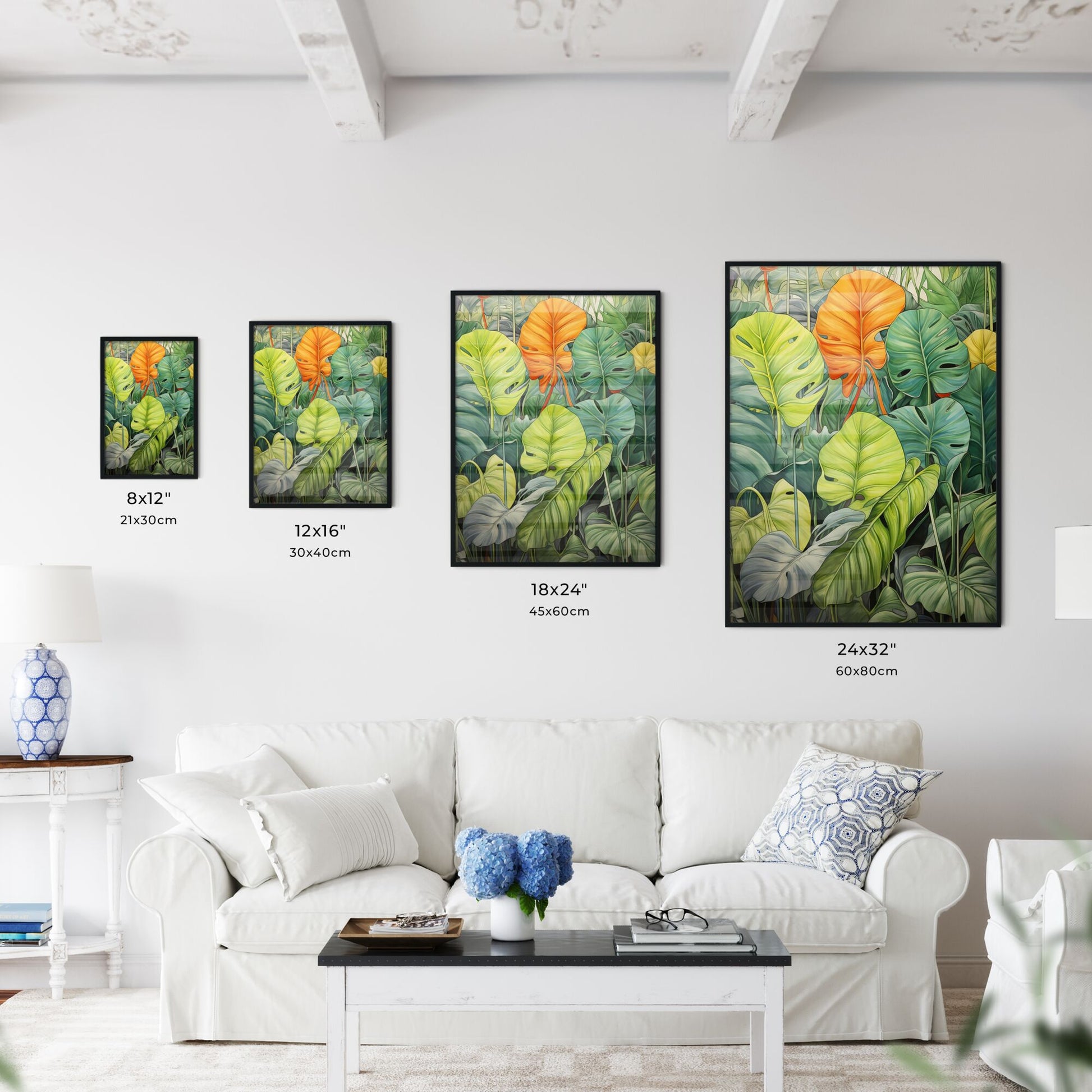 A Poster of tropical leaves - A Group Of Green And Orange Leaves Default Title