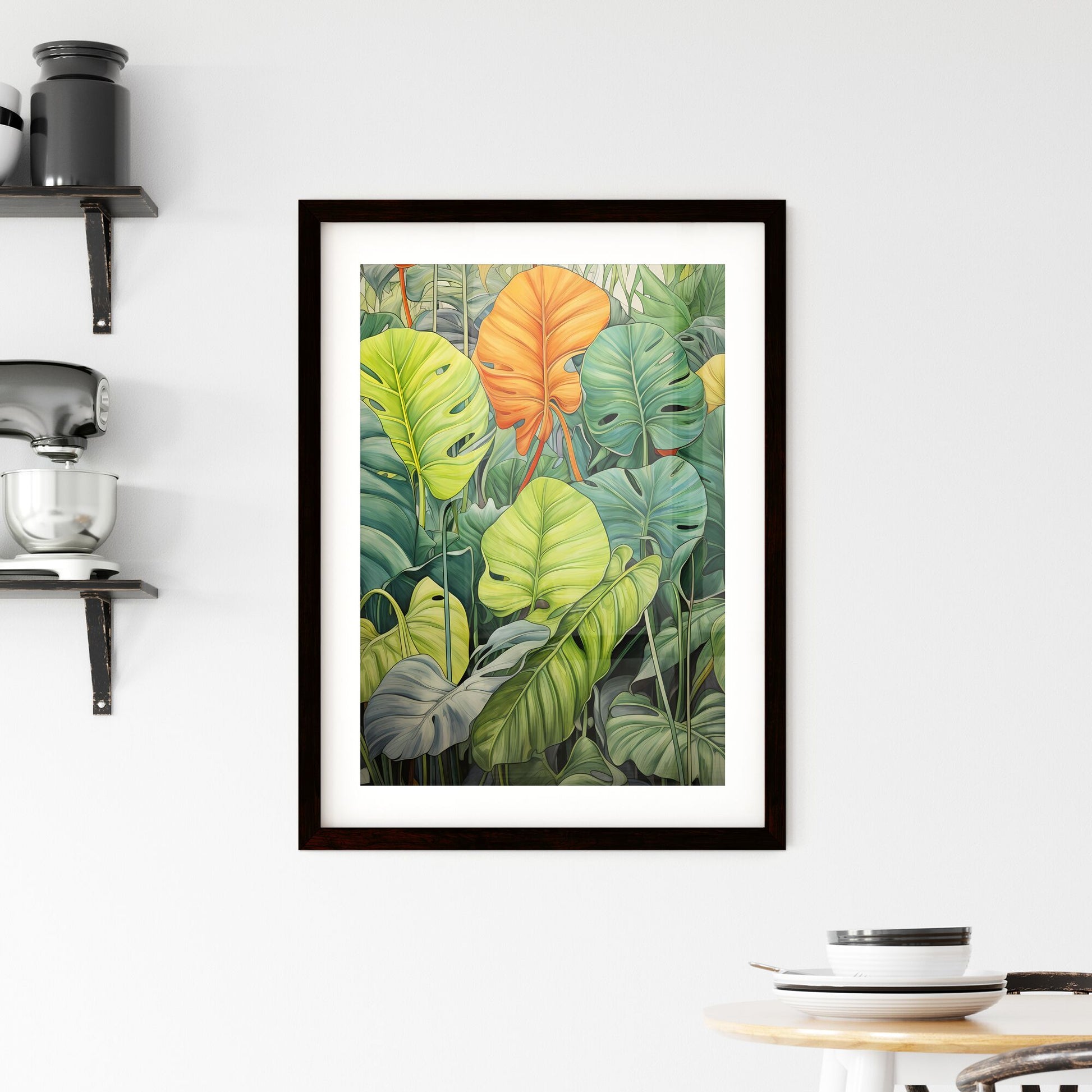 A Poster of tropical leaves - A Group Of Green And Orange Leaves Default Title