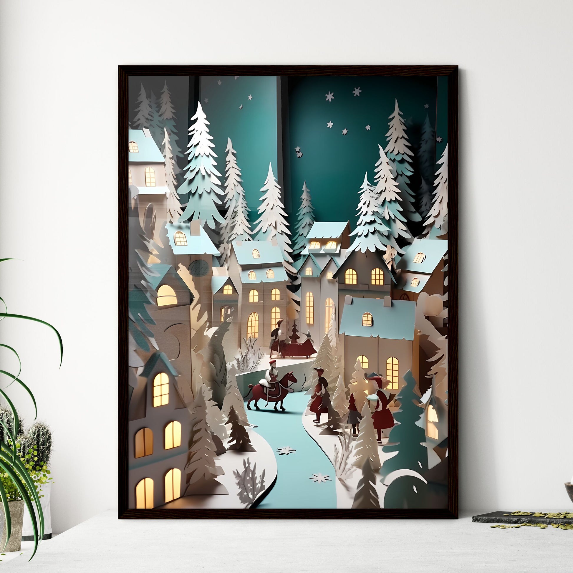 A Poster of paper art paper cut animation -  - Framed Art Print