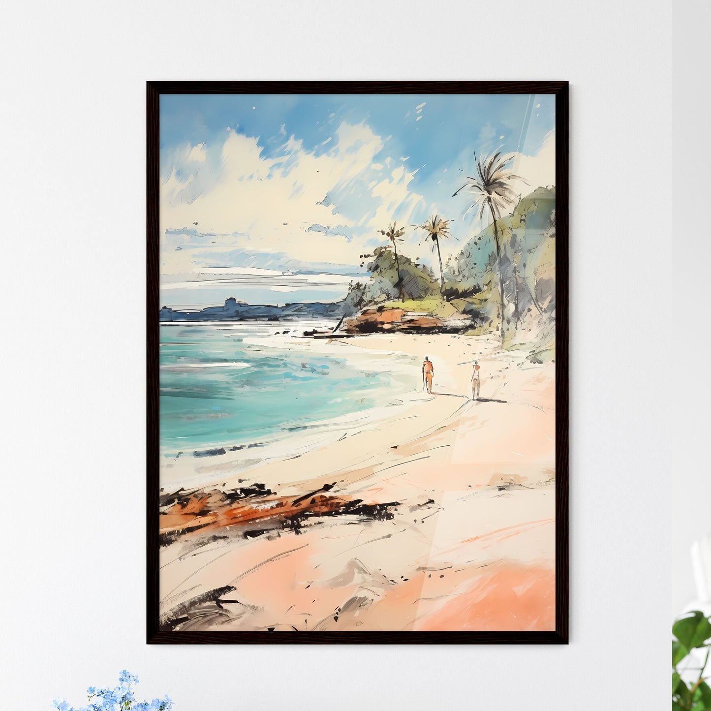 A Poster of Sandy tropical beach - A Waterco - Framed Art Print