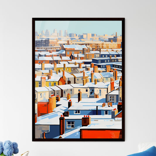A Poster of snowy urban roofs of london - A City With Many Roofs Covered In Snow Framed Art