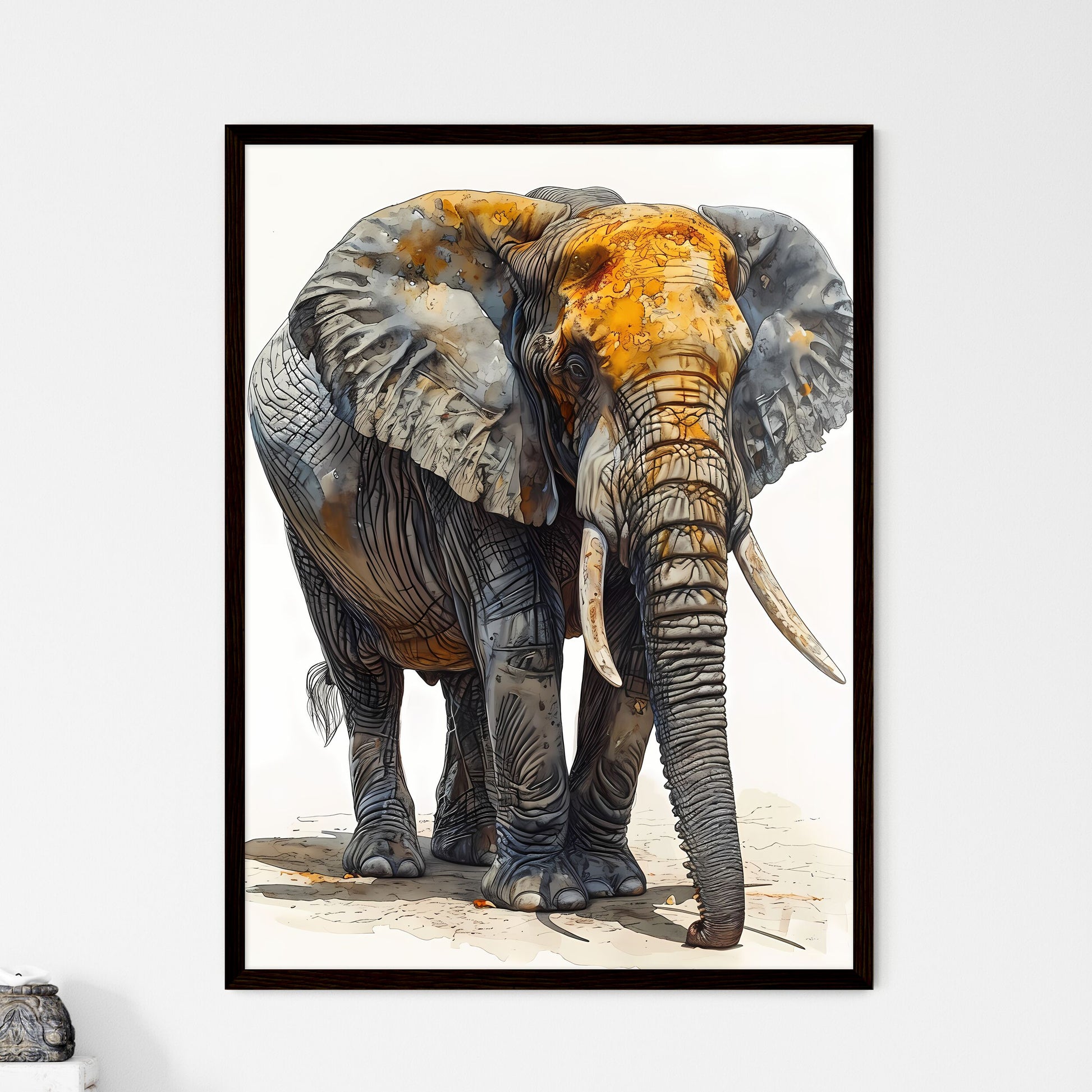 A Poster of Detailed sketch of a curious African Elephant  Wall Art