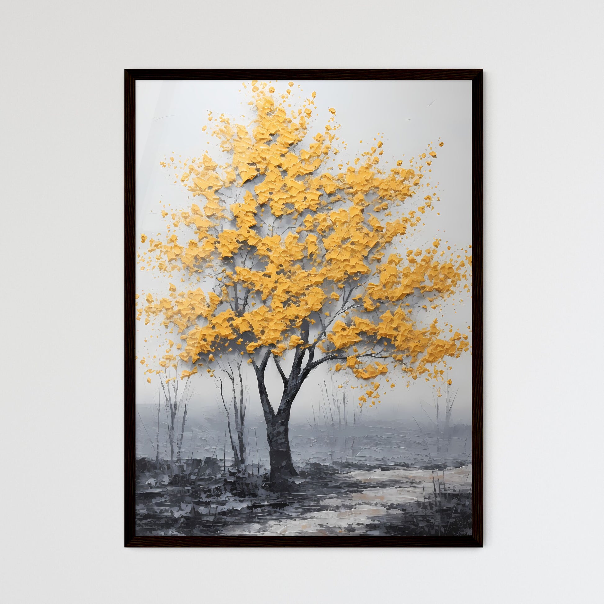 A Poster of a painting of a yellow tree - A  - Framed Art Print