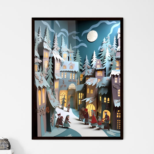 A Poster of paper art paper cut animation - A Paper Cut Out Of A Town Framed Art