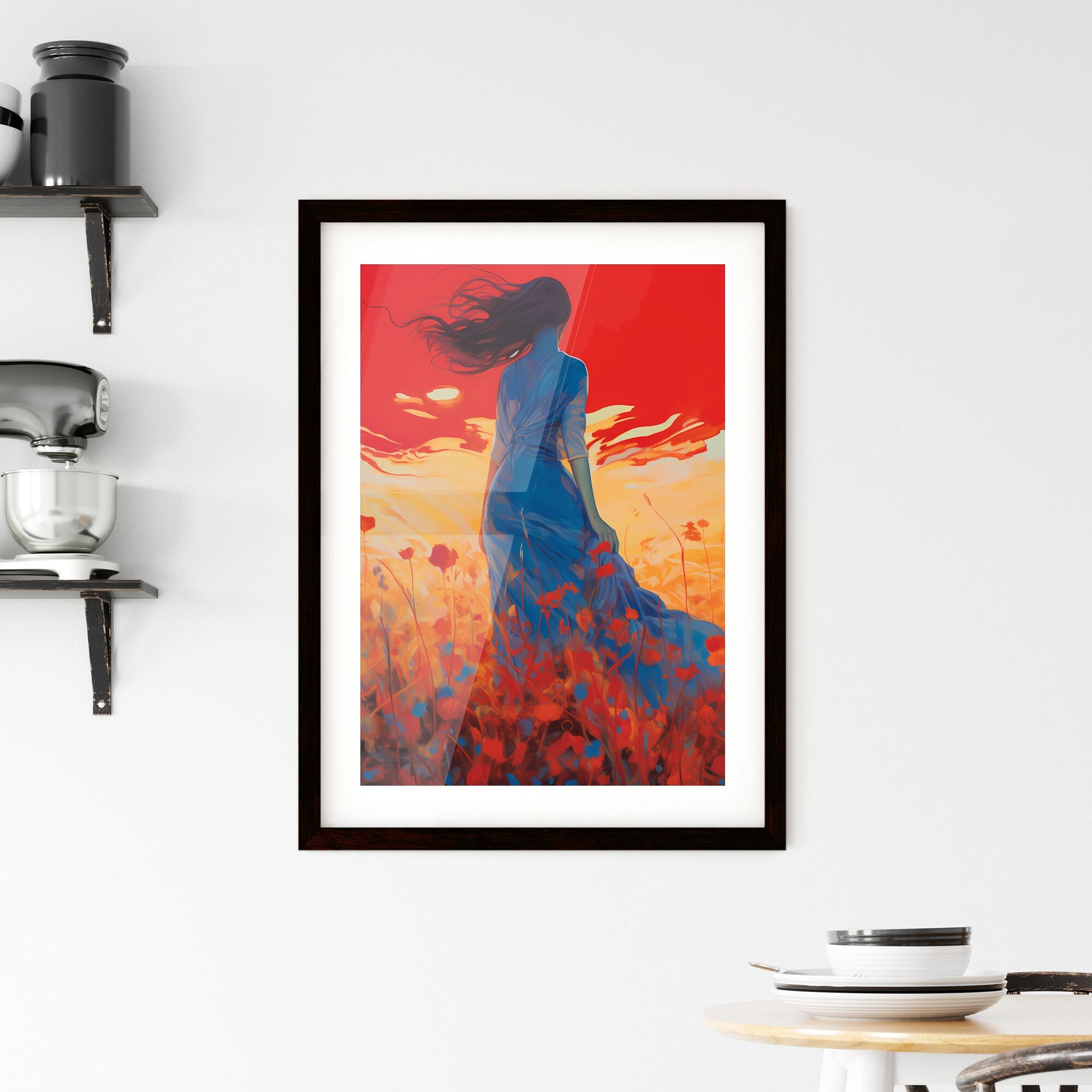 A Poster of inverted infrared - A Woman In A Blue Dress In A Field Of Flowers Default Title