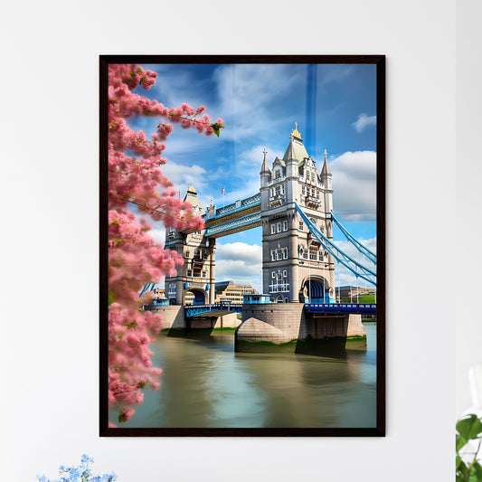 A Poster of Tower Bridge - A Bridge With A Pink Tree In The Background Default Title