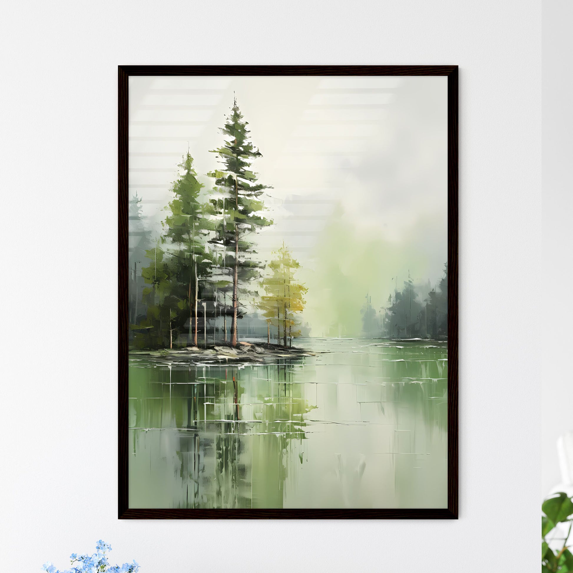 A Poster of green forest landscape oil - A P - Framed Art Print